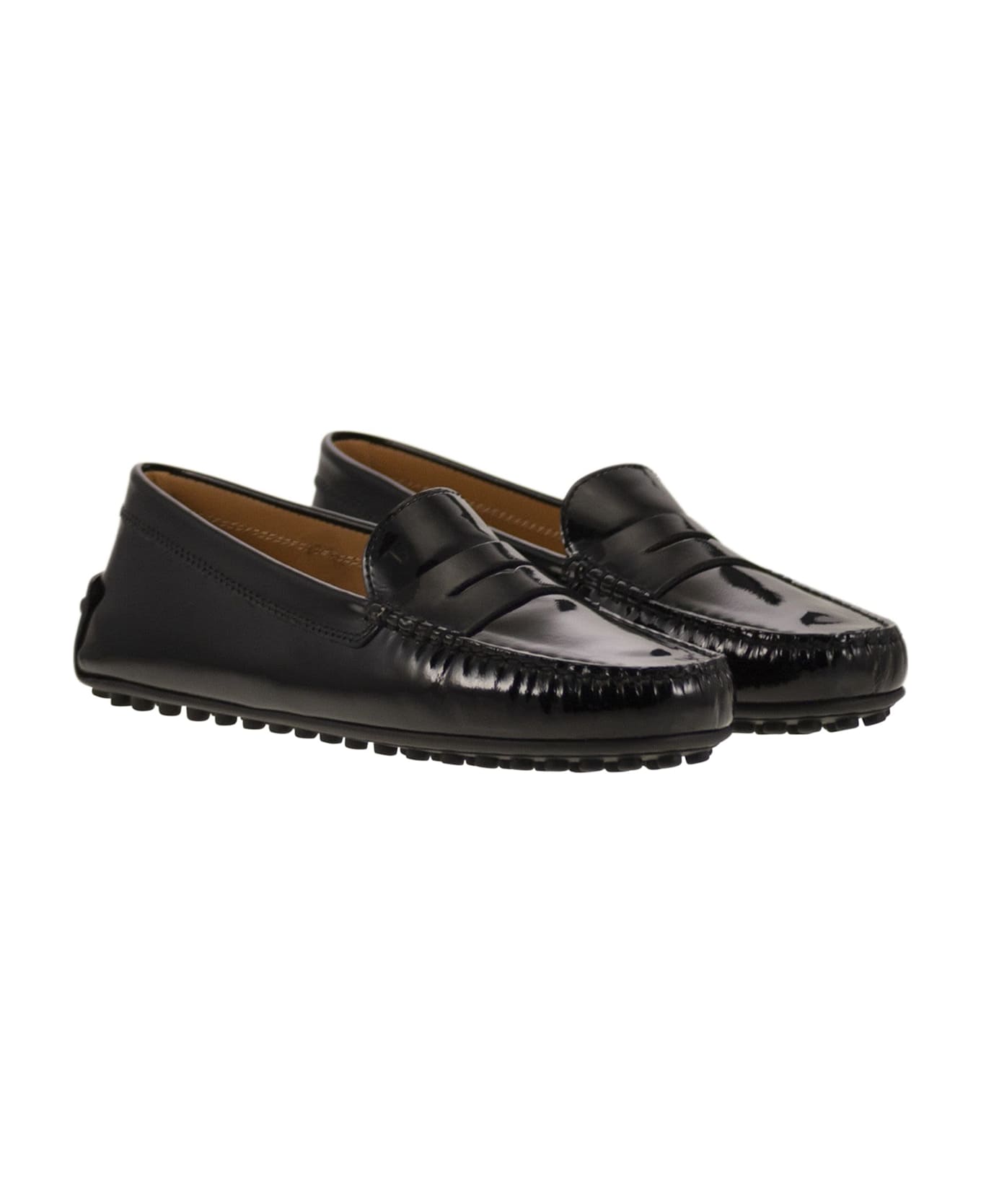 Tod's City Gommino Moccasin In Glossy Leather - Black