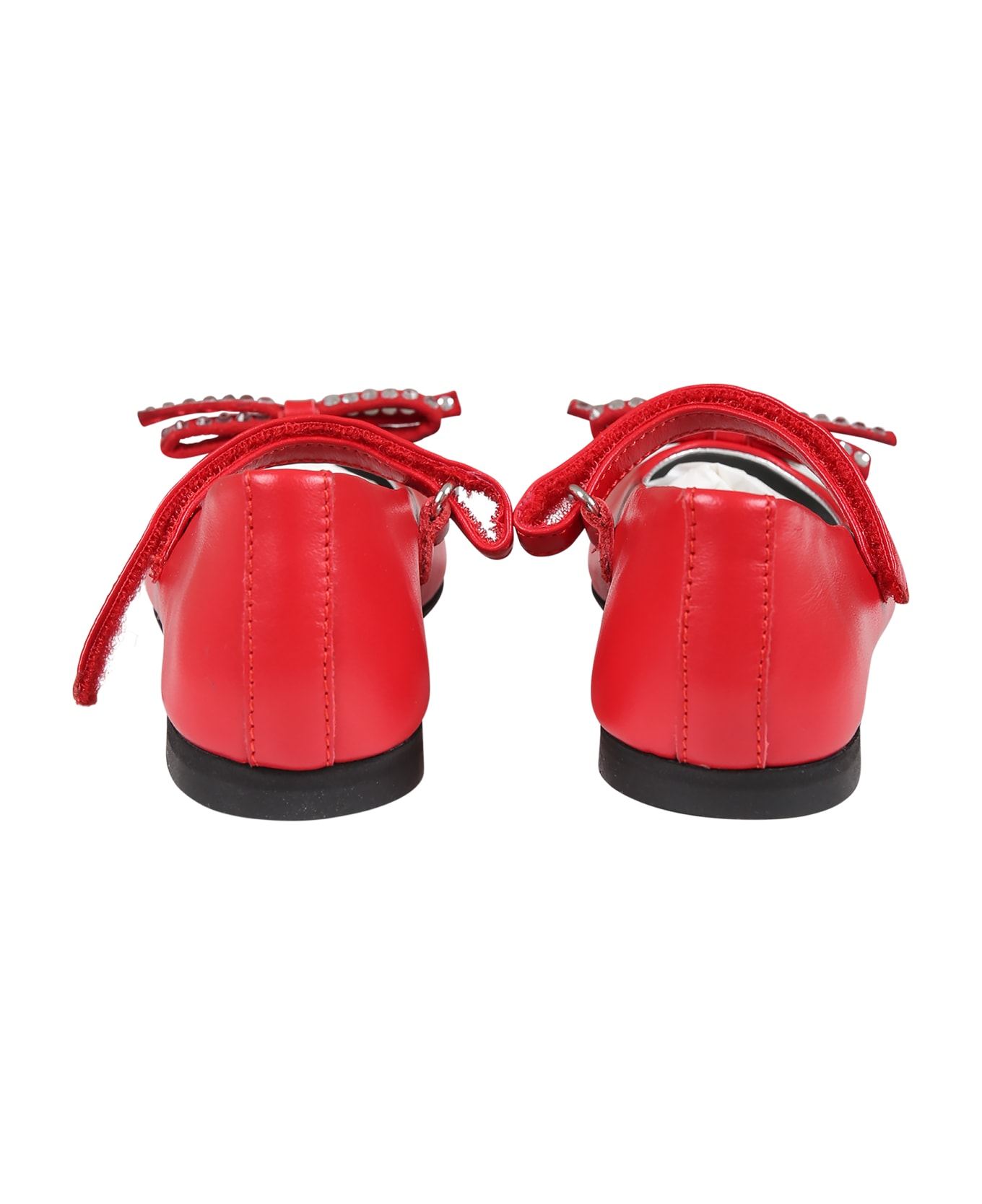Monnalisa Red Ballet Flats For Girl With Bow - Red