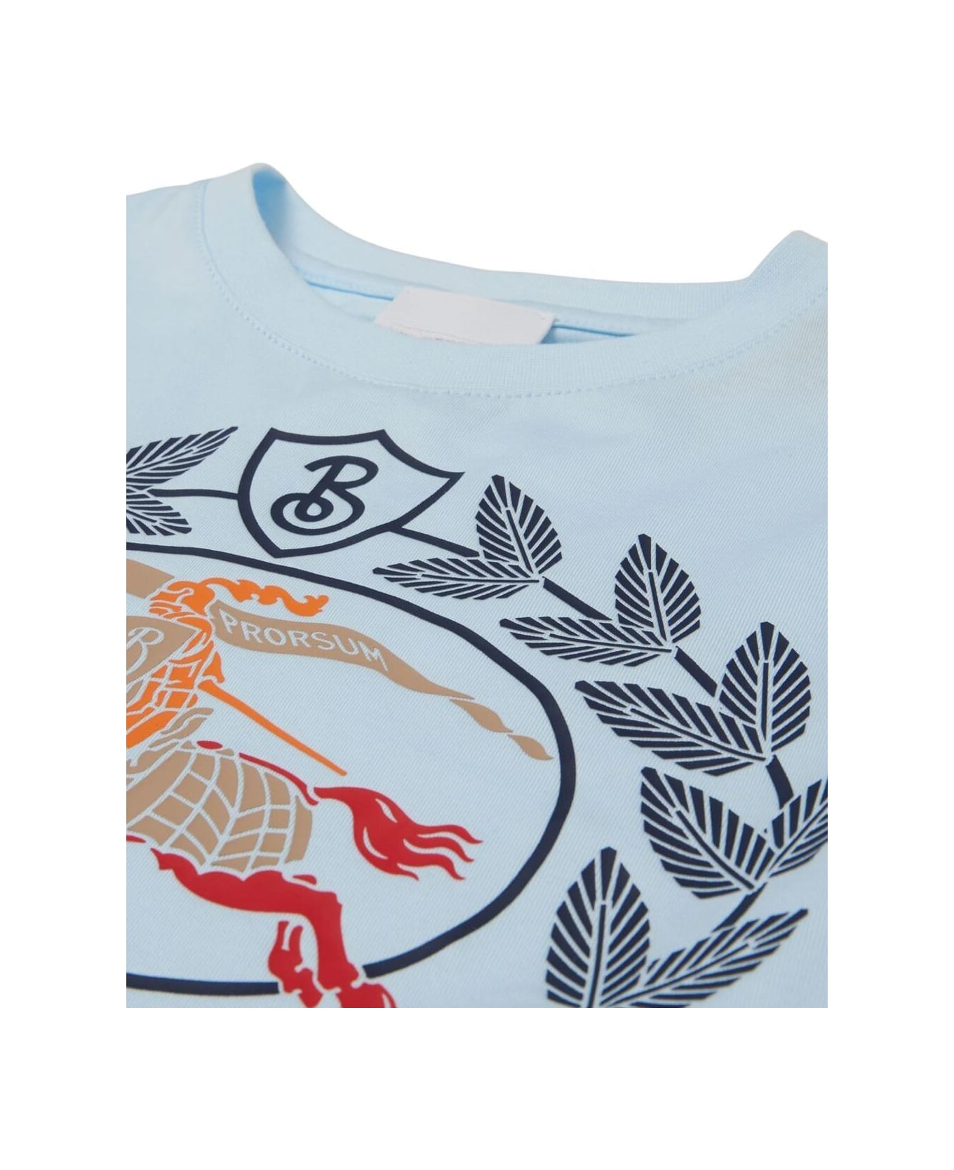 Burberry Light Blue T-shirt With Equestrian Knight Print And Logo In Cotton Kids - Blu