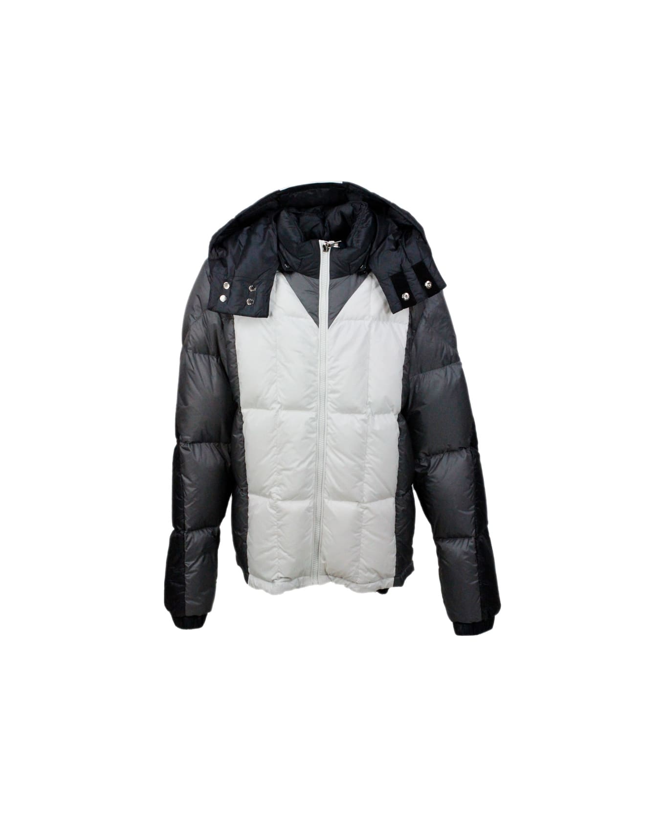 Moncler Down Jacket 100 Grams Alifhotes With Detachable Hood And Writing On The Hood - Grey