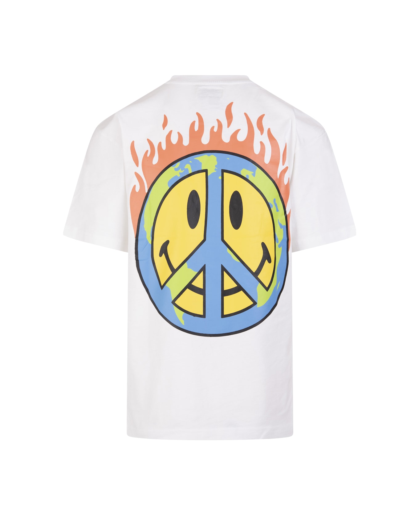Market Unisex White Smiley Earth On Fire T-shirt - Bianco