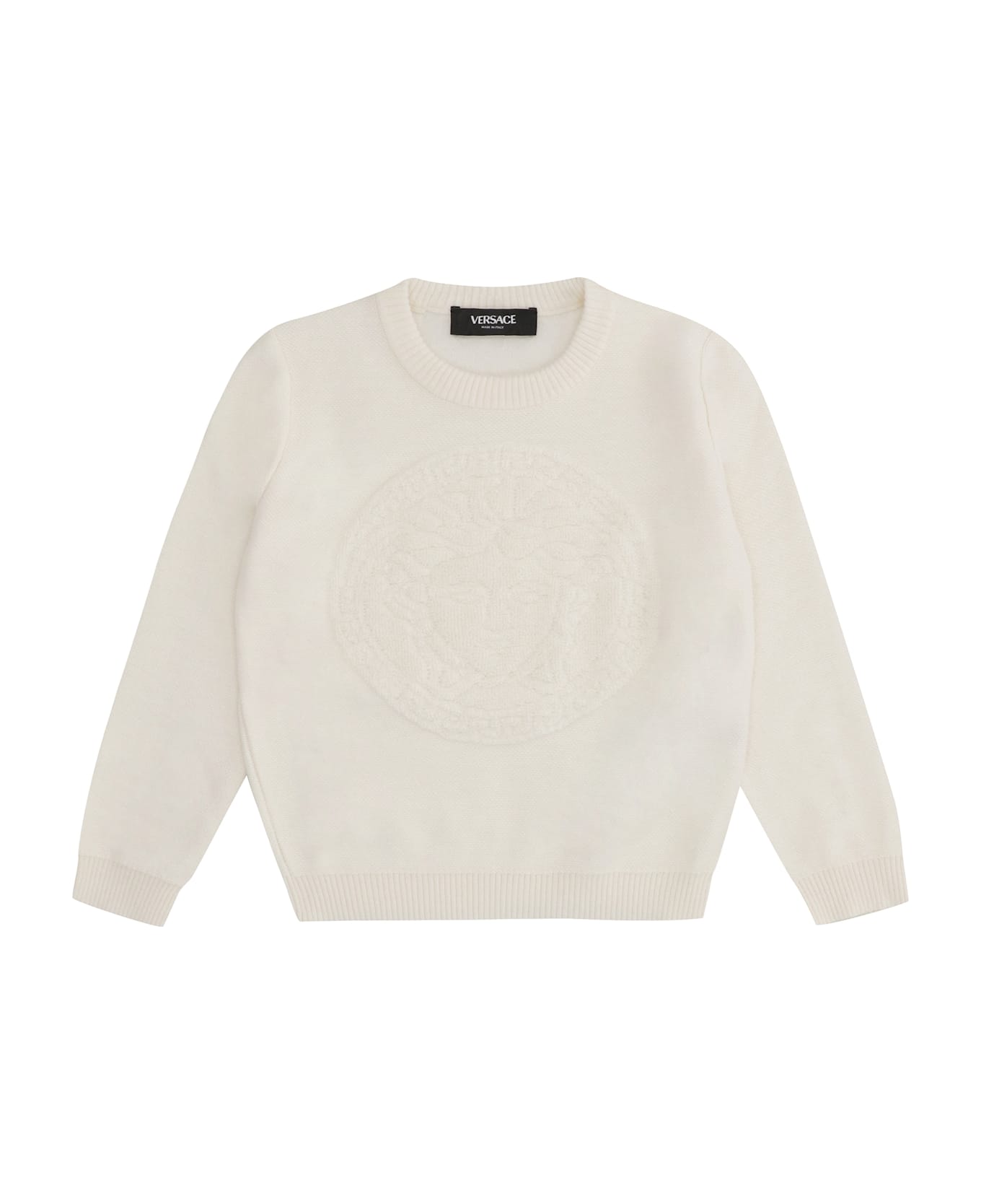 Young Versace Wool-blend Crew-neck Sweater - Ivory