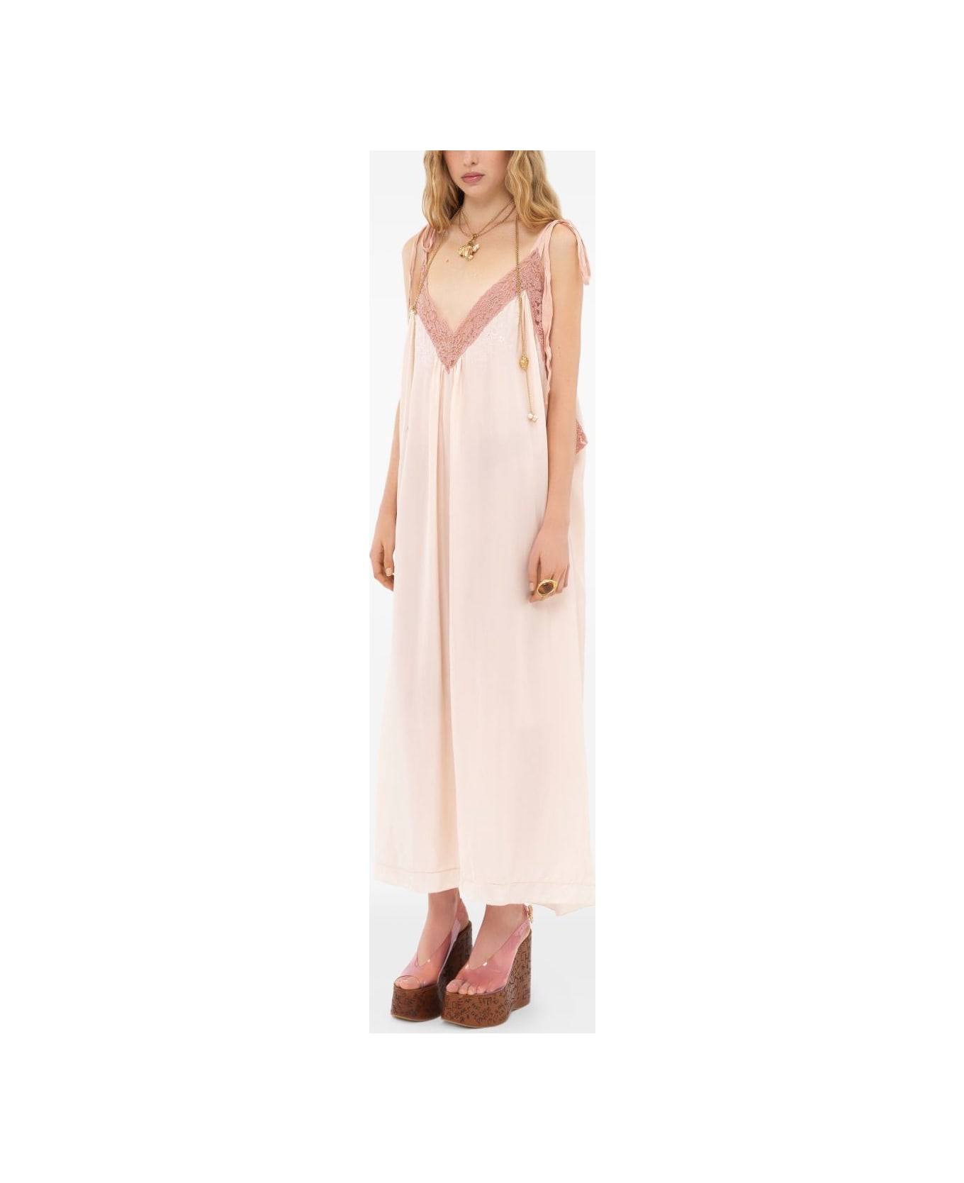 Chloé Habotai Silk And Lace Dress - Pink