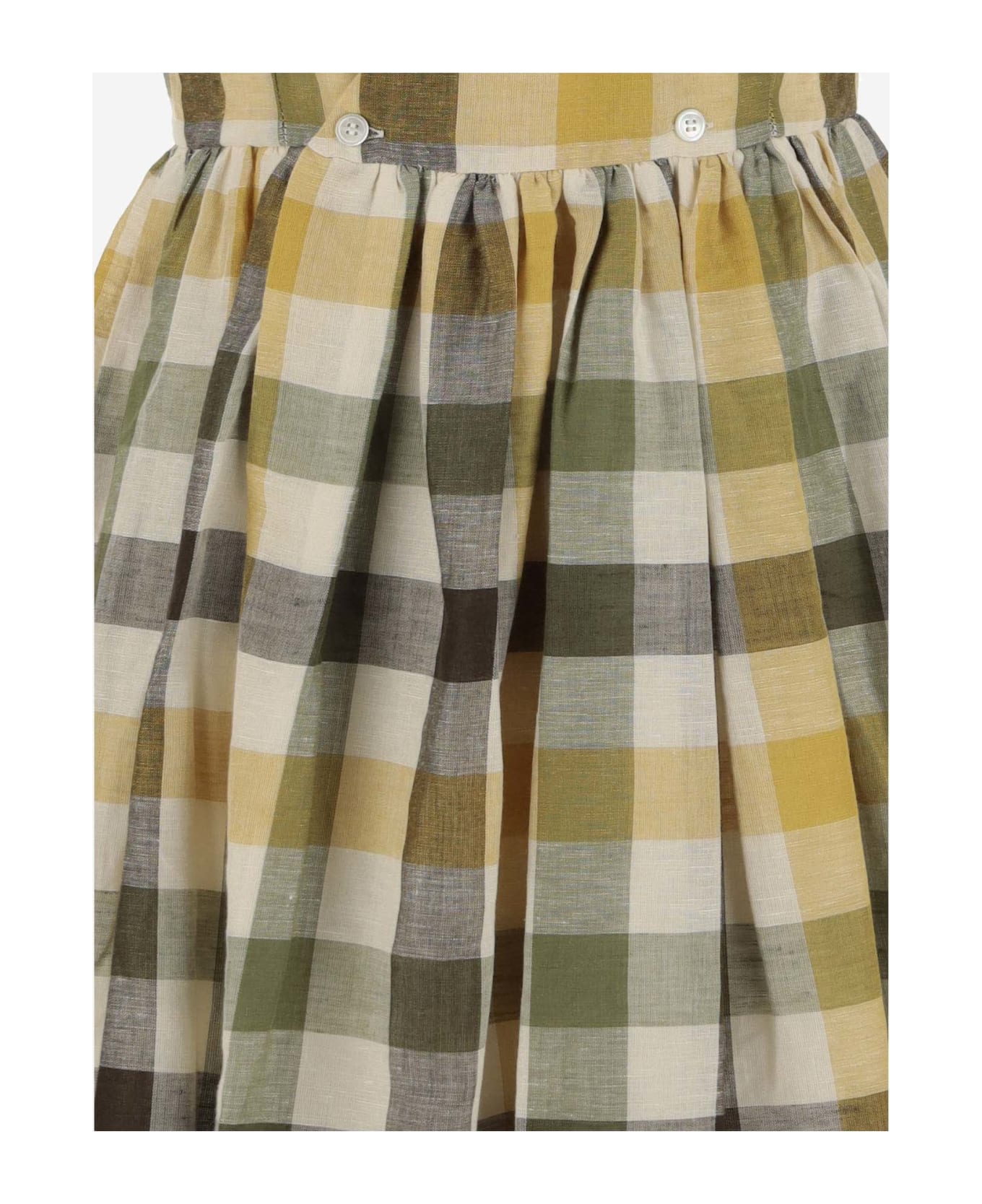 Bonpoint Linen And Cotton Dress With Check Pattern - MULTICOLOR