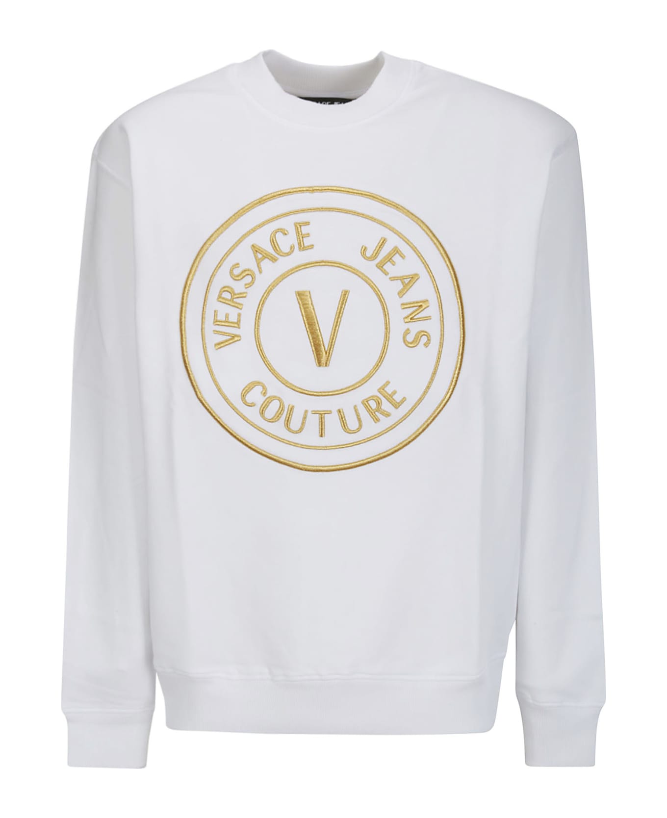 Versace Jeans Couture V-emblem Embroidered Crewneck Sweatshirt - WHITE/GOLD