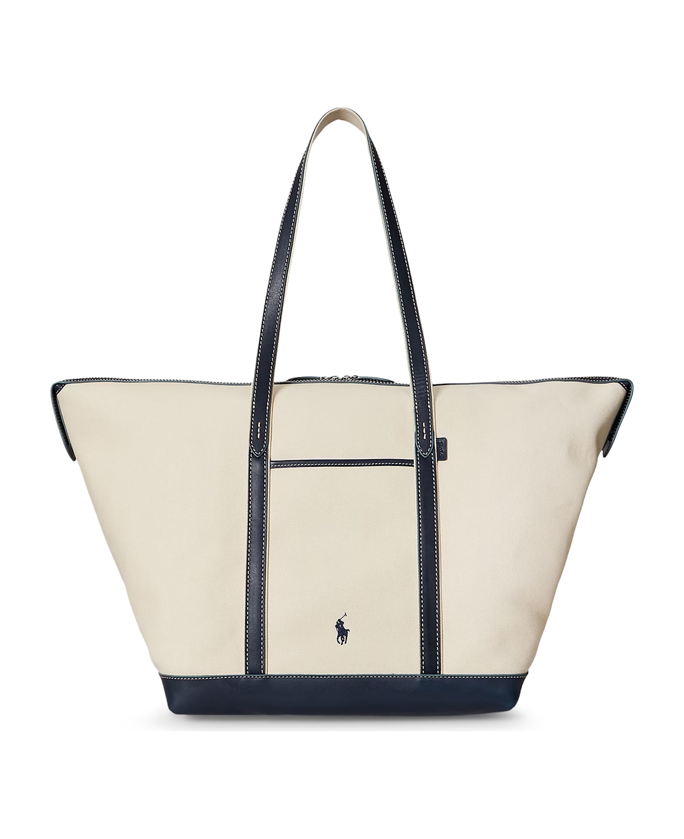 Polo Ralph Lauren Canvas Travel Bag With Leather Profiles - ECRU NAVY