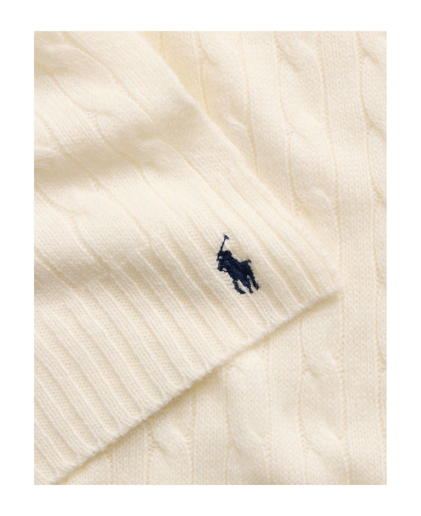 Ralph Lauren White Cable-knit Wool-cashmere Scarf - CREAM