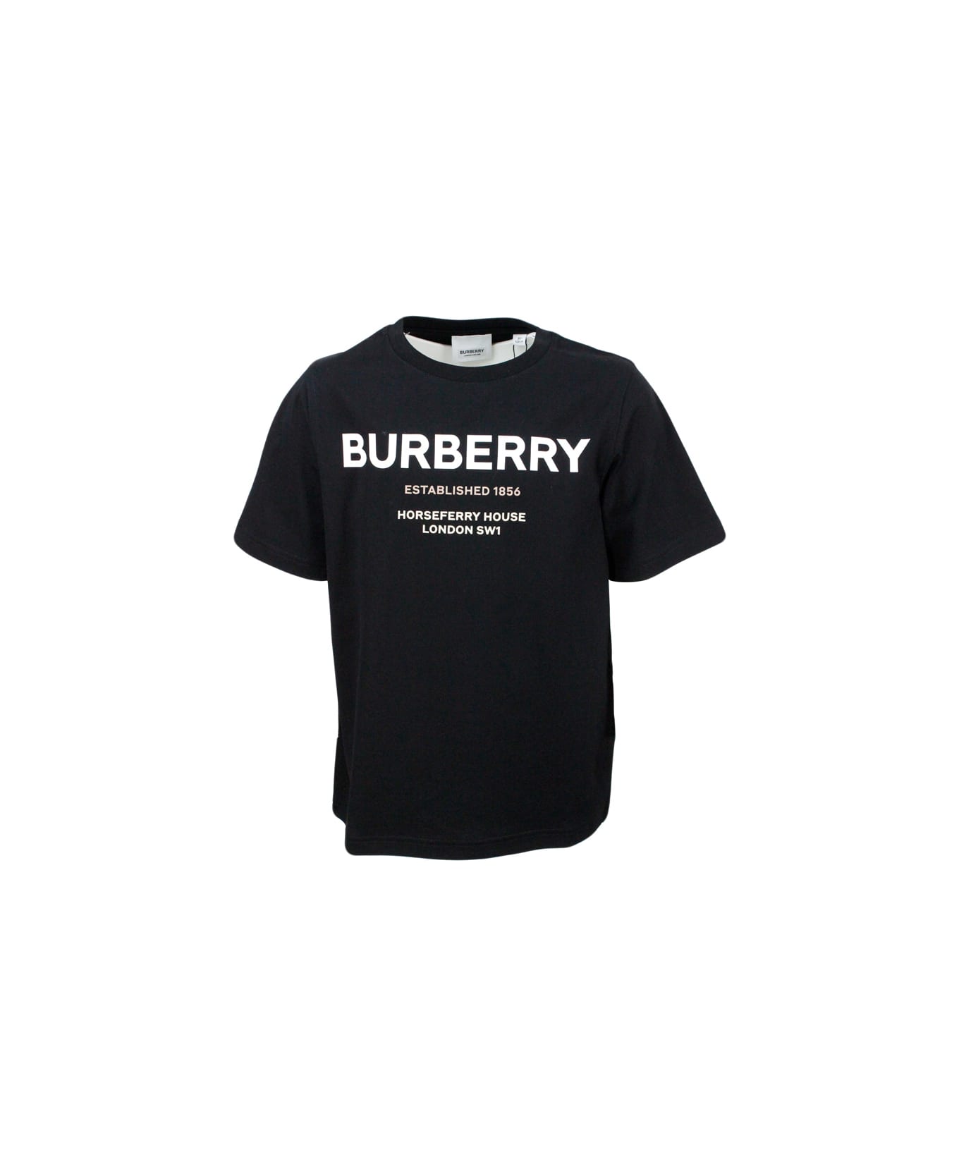 Burberry Short-sleeved Crew-neck T-shirt With Logo Lettering - Black