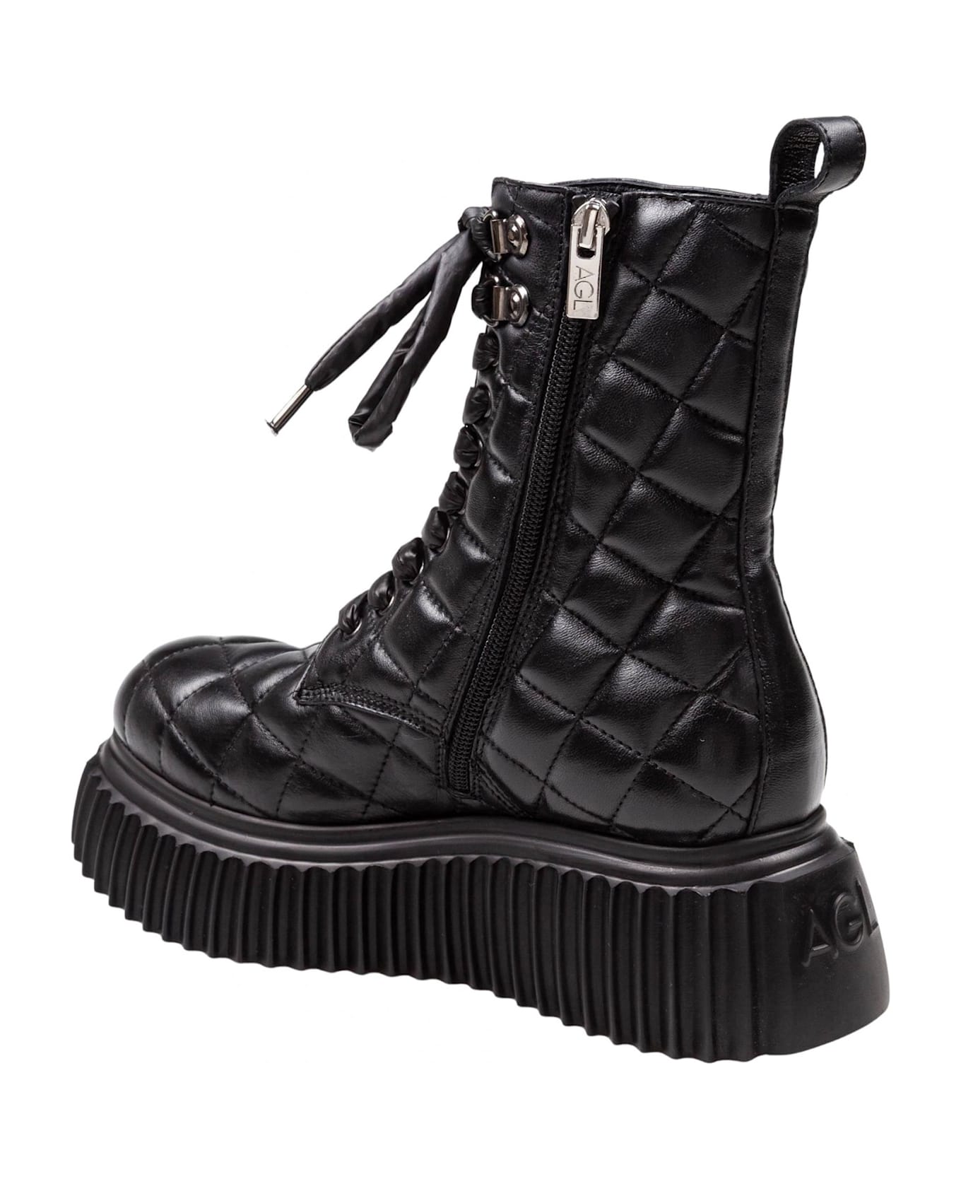 AGL Quilted Leather Softy Lowboot Ankle Boot In Black Color - Black