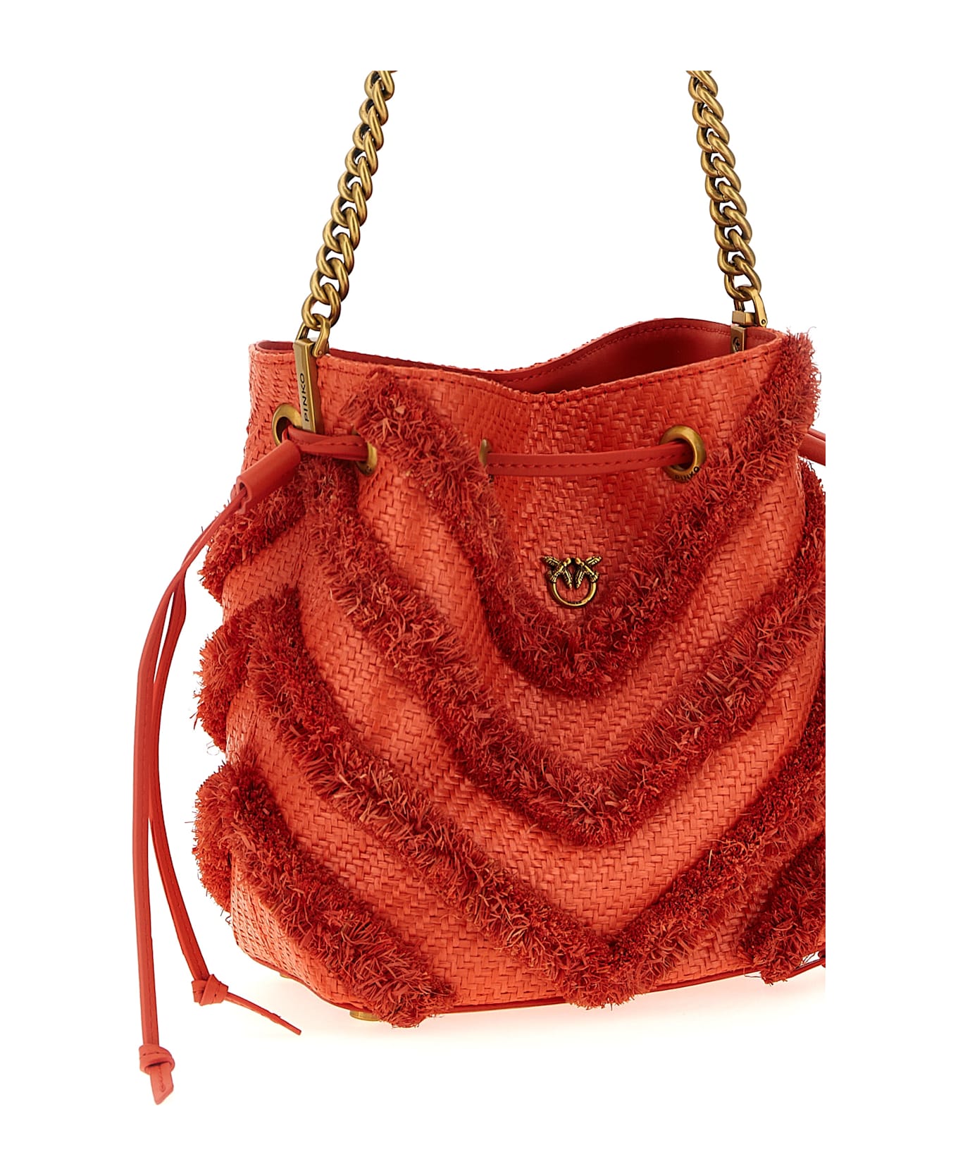 Pinko Raffia Mini Bucket Bag - Red