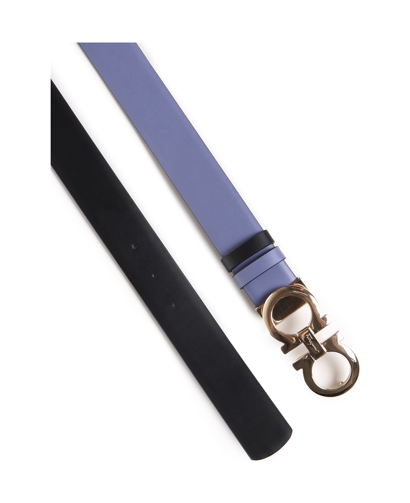 Ferragamo Leather Belt With Metal Gancio Buckle - Violet/black