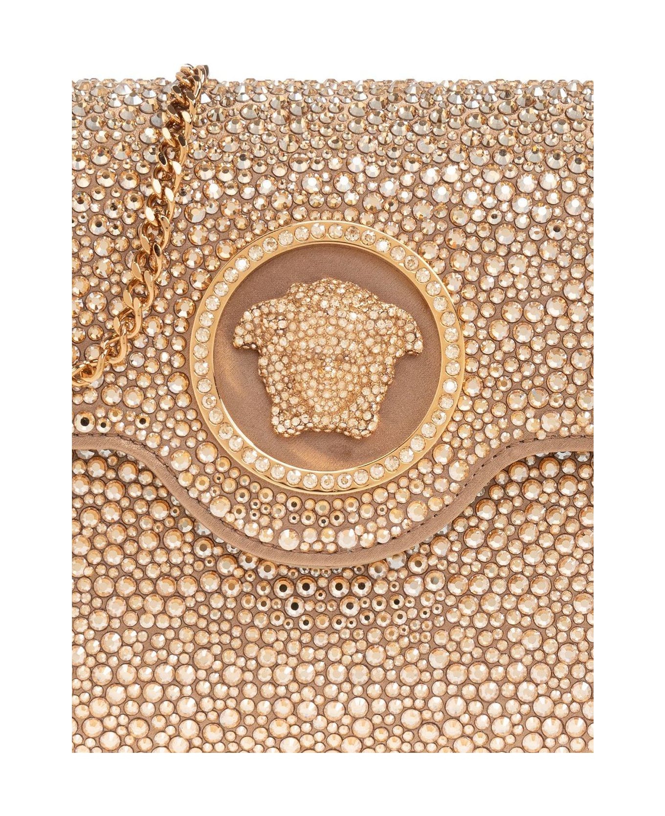 Versace Medusa Plaque Embellished Clutch Bag - NEUTRALS/GOLD