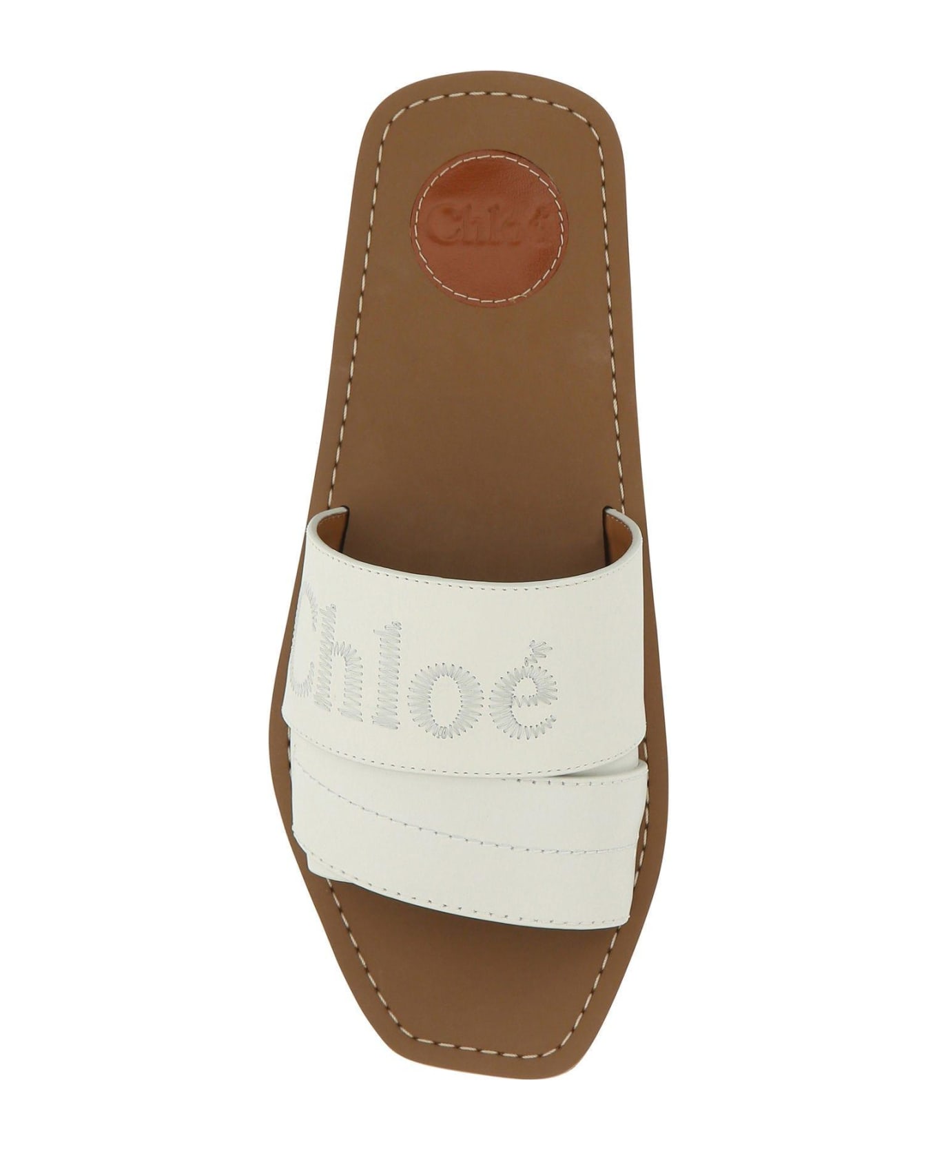 Chloé Ivory Leather Woody Slippers - White サンダル