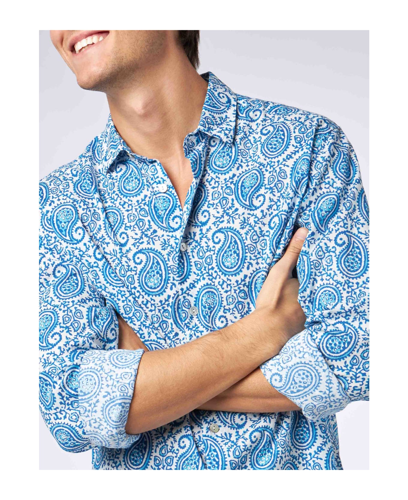 MC2 Saint Barth Man Muslin Cotton Sikelia Shirt With Paisley Print - WHITE