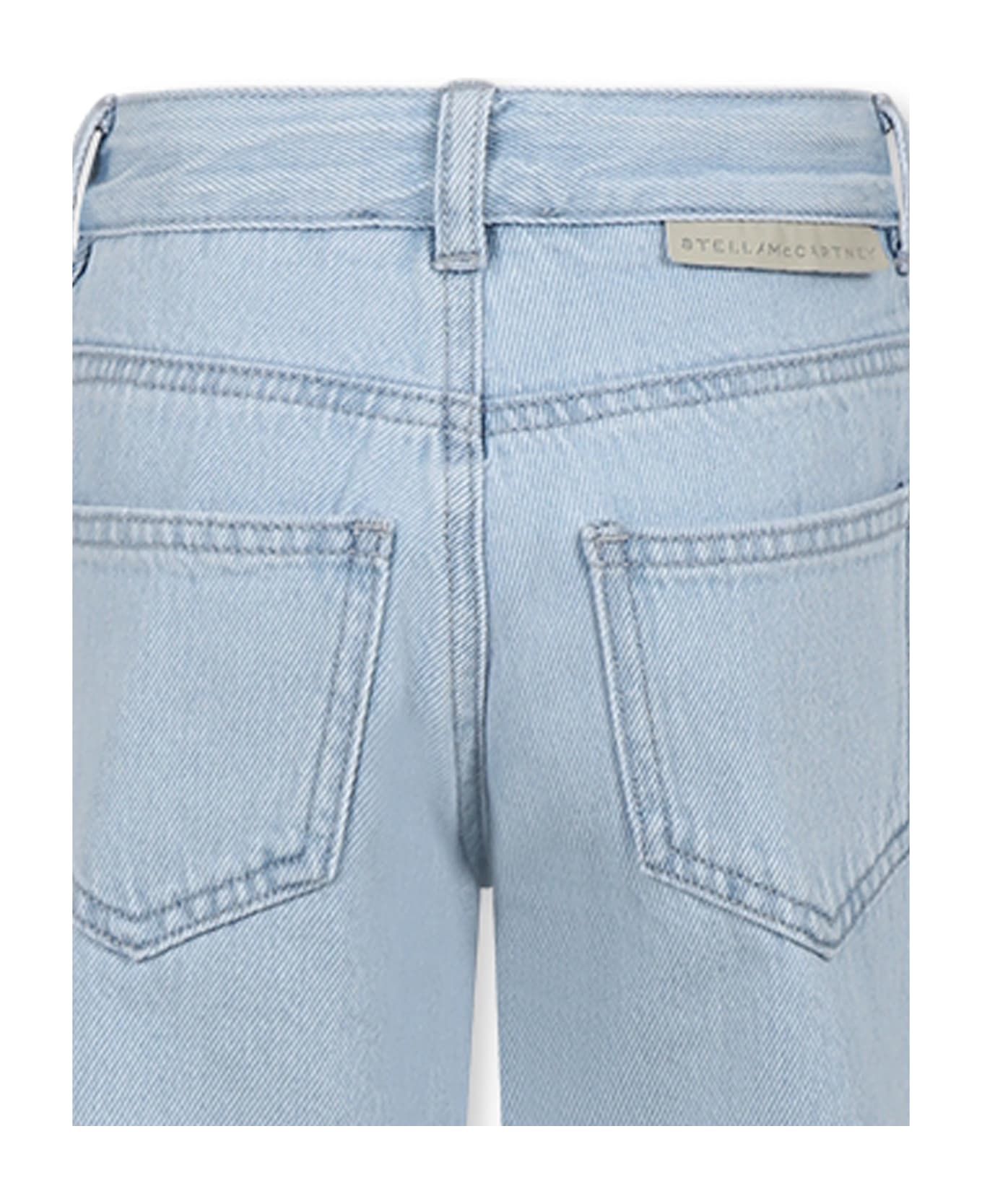 Stella McCartney Kids Light Blue Jeans For Boy With White Logo - Denim