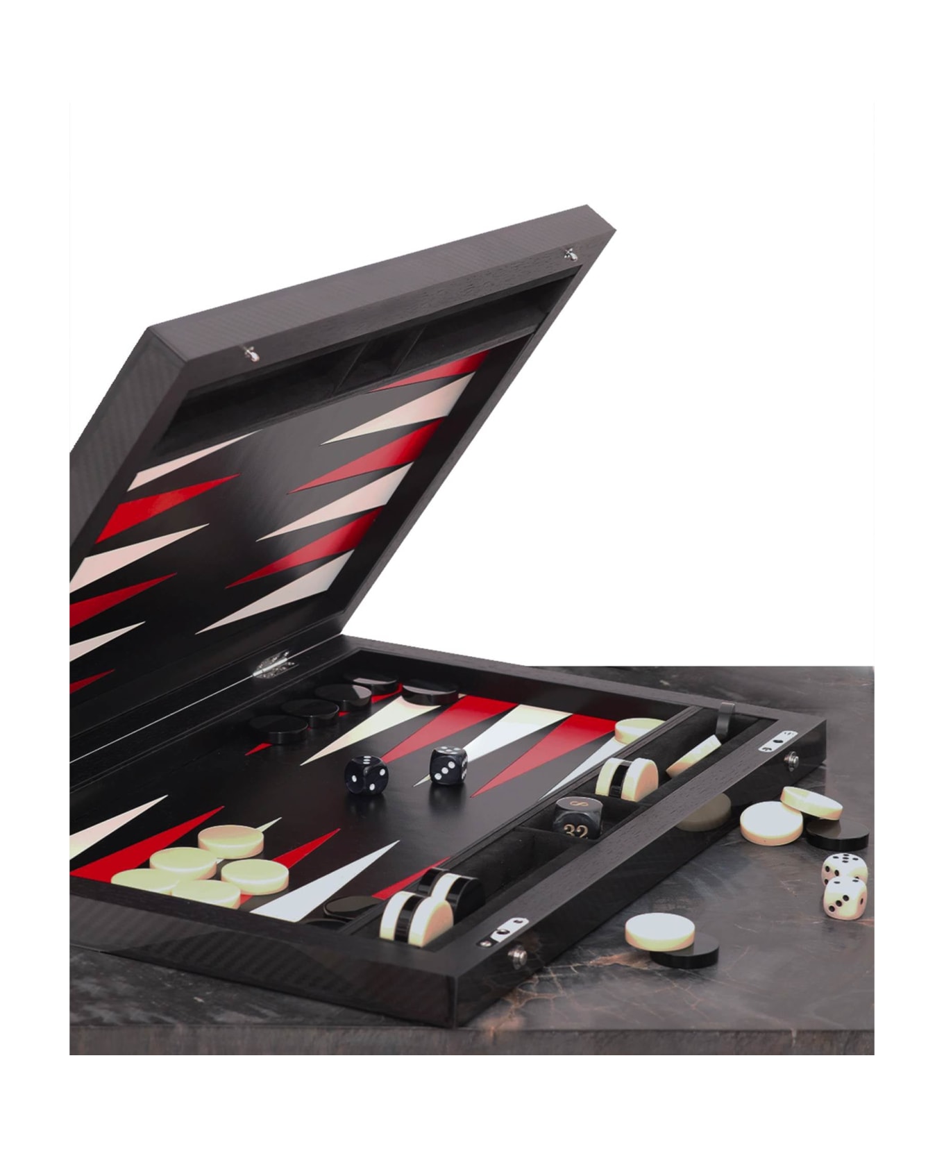 Larusmiani Carbon Fiber Backgammon Set Game - Black テーブルゲーム