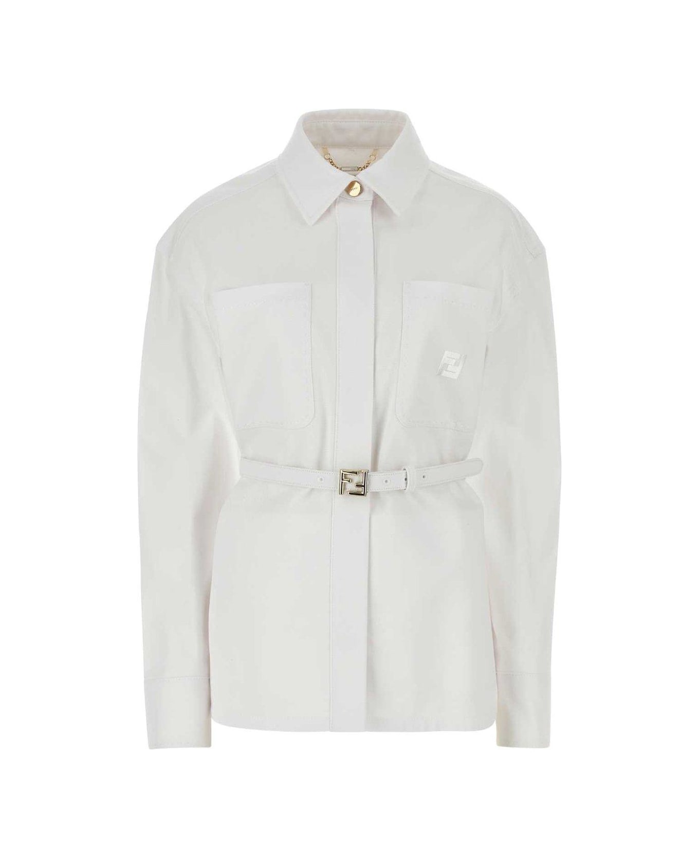 Fendi Belted Collared Jacket - White