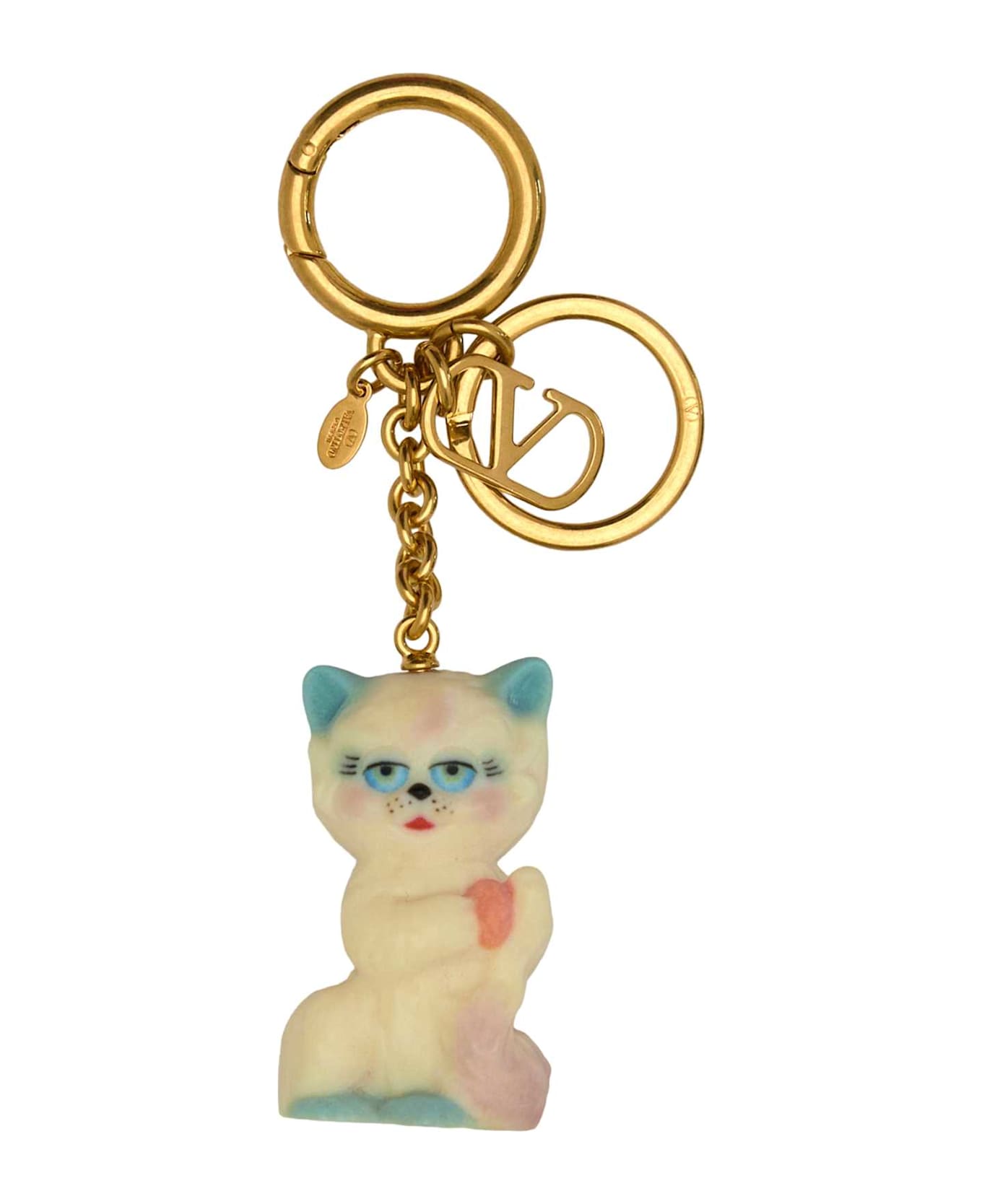Valentino Garavani Multicolor Metal And Nylon Le Chat De La Maison Keyring - Golden
