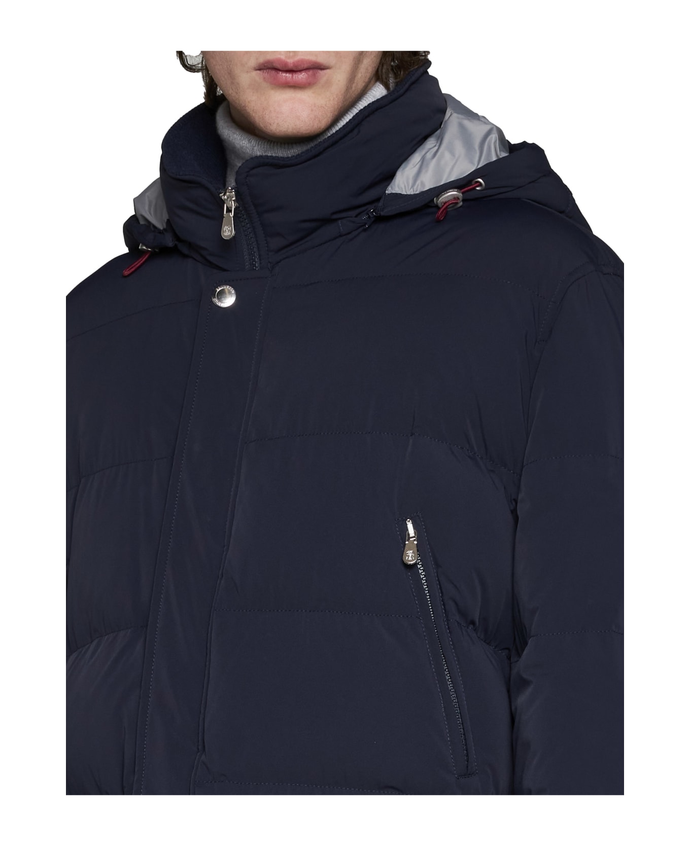 Brunello Cucinelli Quilted Nylon Down Jacket With Detachable Hood - Navy