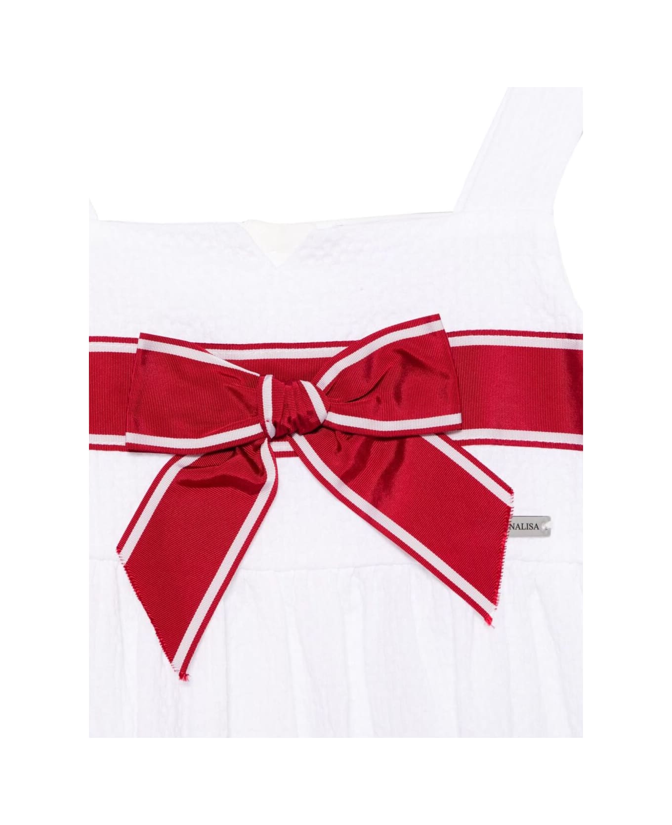 Monnalisa White Top With Square Neckline And Front Bow In Cotton Girl - White