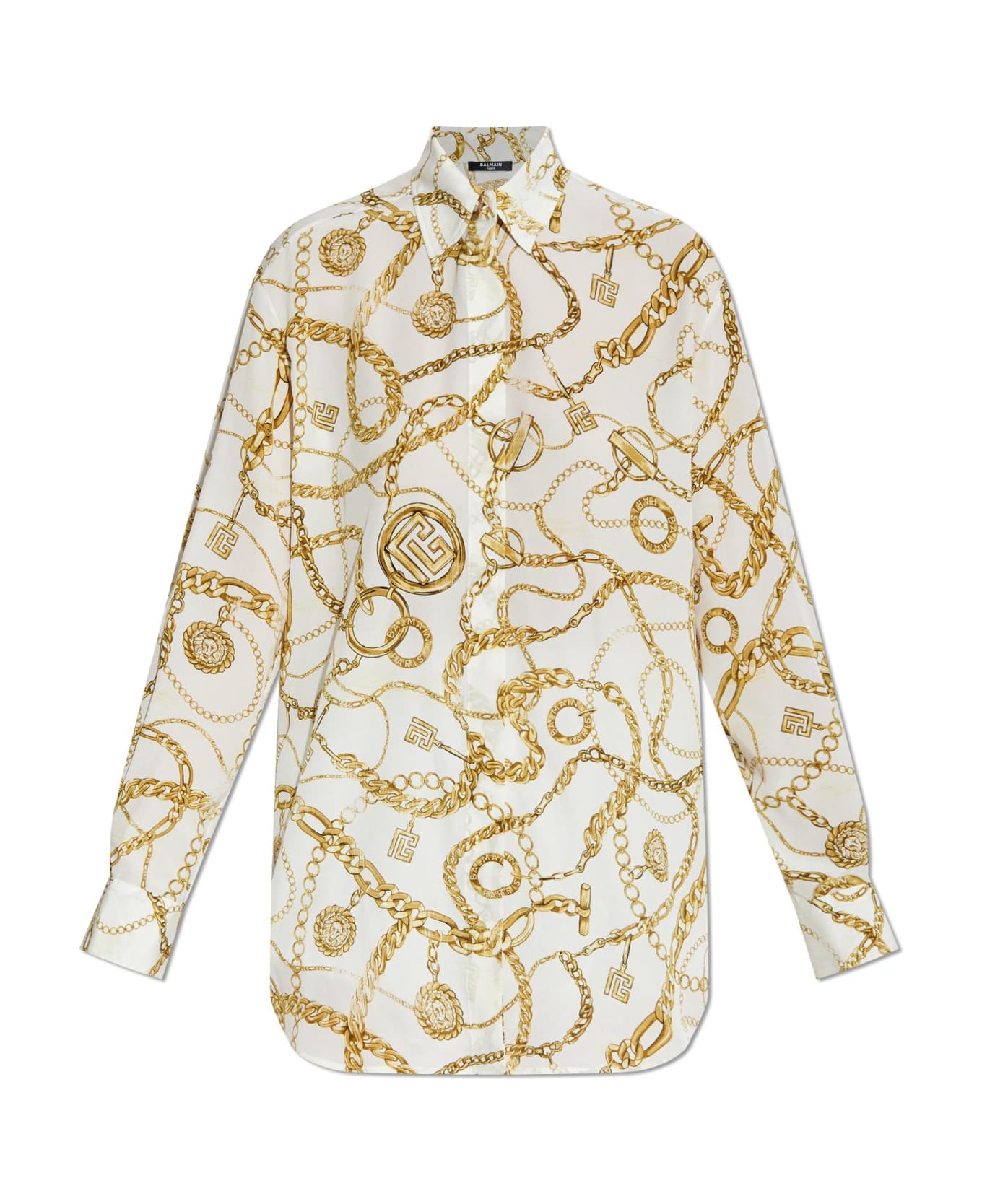Balmain Silk Shirt With Print - Gad Blanc Or