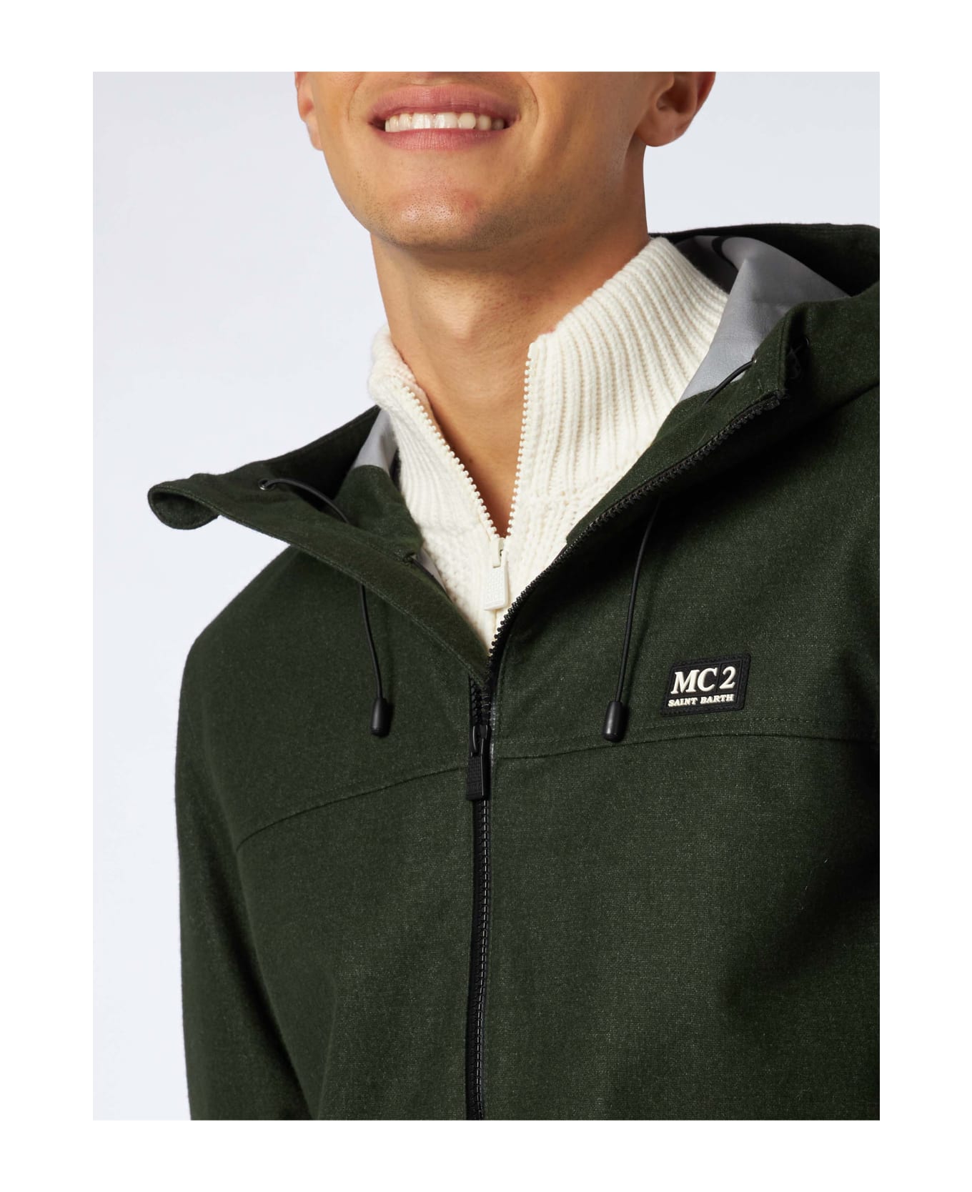 MC2 Saint Barth Man Hooded Green Windbreaker Jacket - GREEN