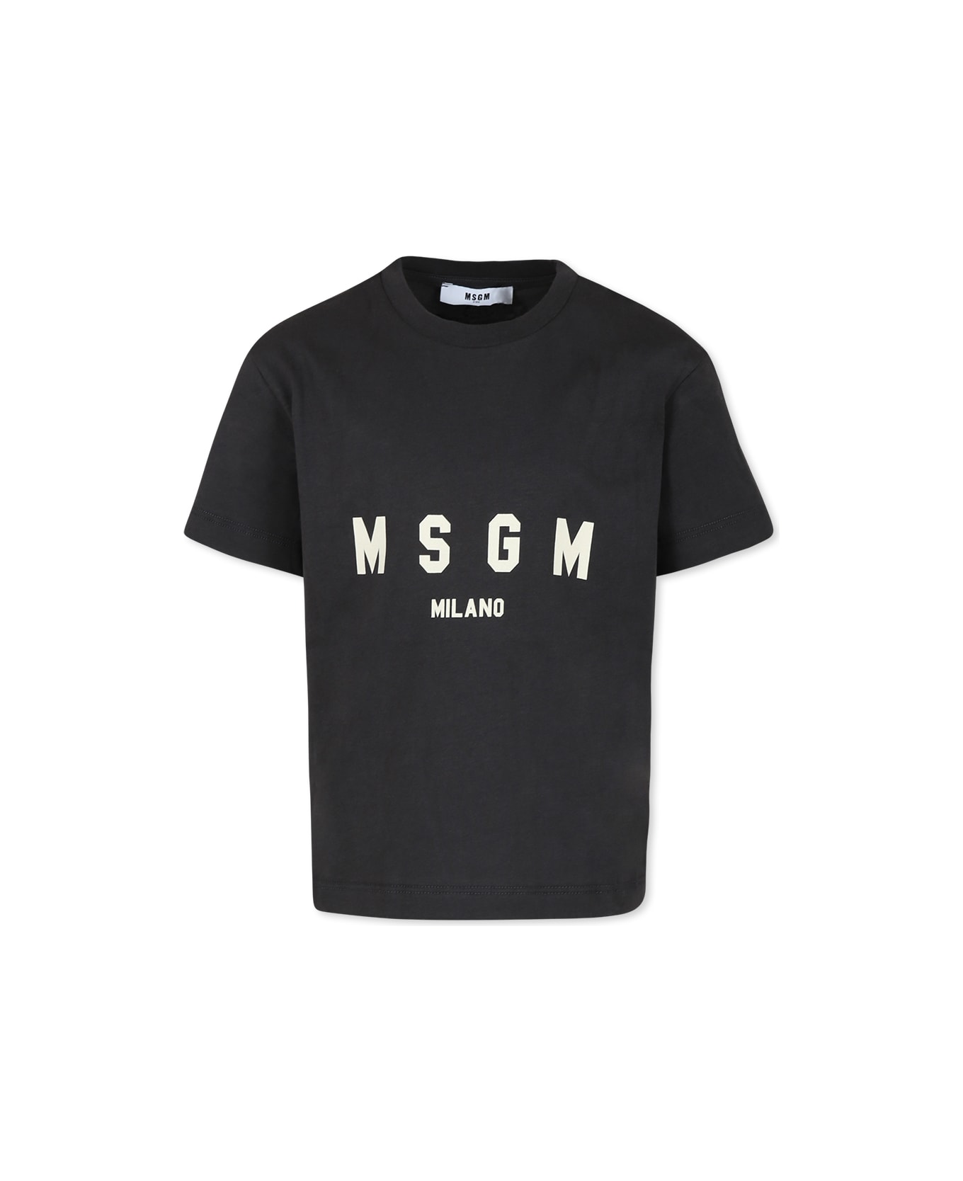 MSGM Black T-shirt For Kids With Logo - Piombo