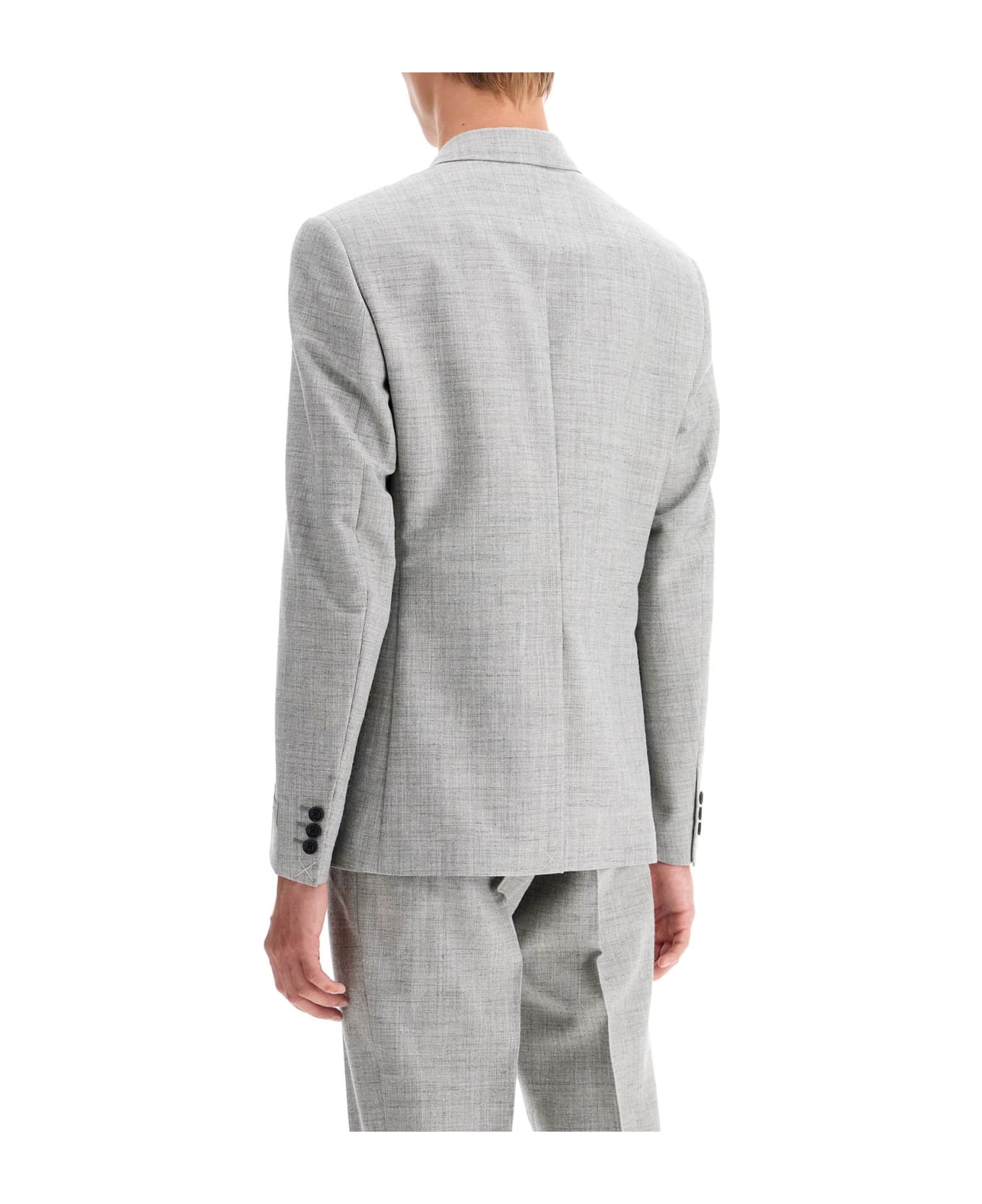 Versace Double-breasted Wool Blend Blazer - CONCRETE MELANGE (Grey)