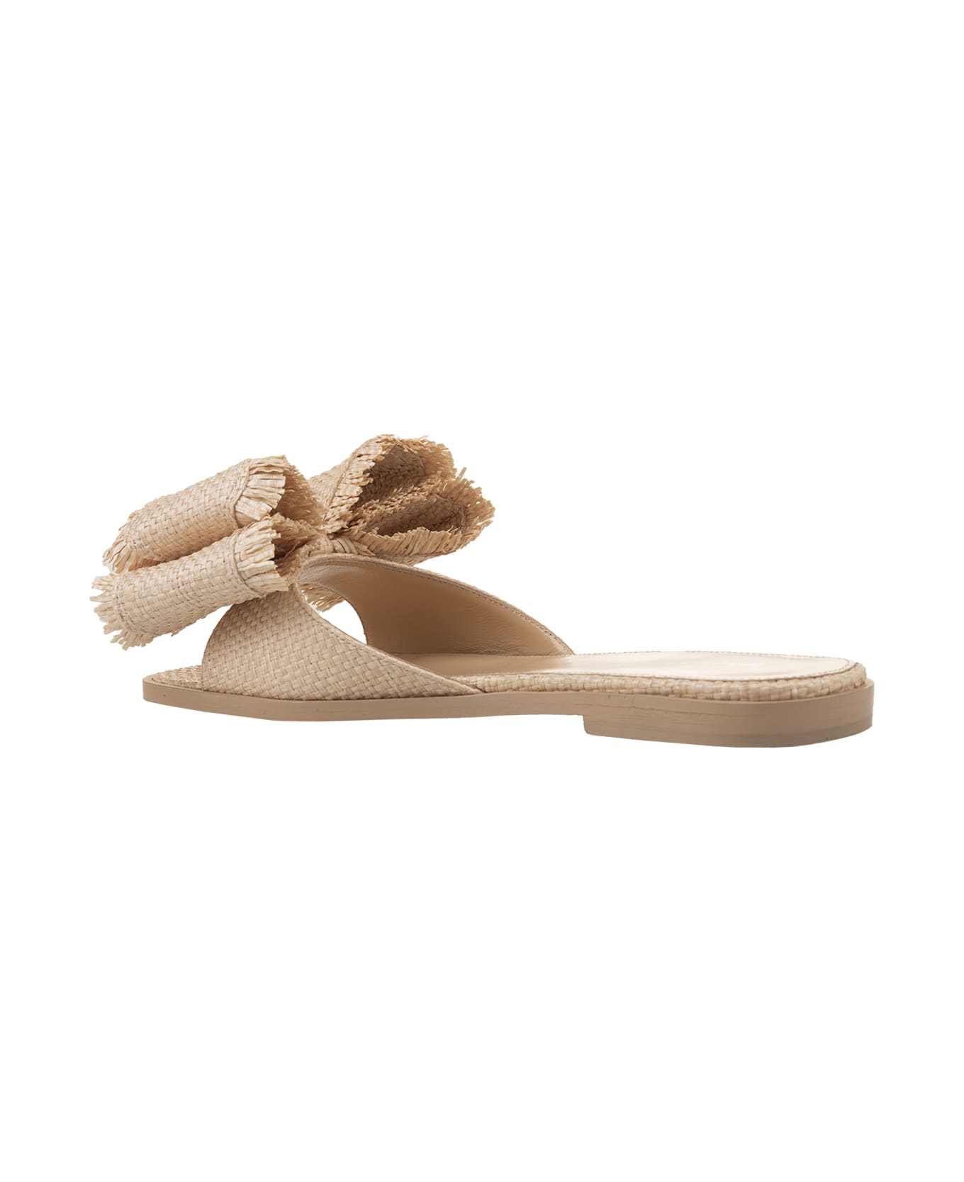 Mach & Mach Flat Sandals With Bow In Natural Raffia