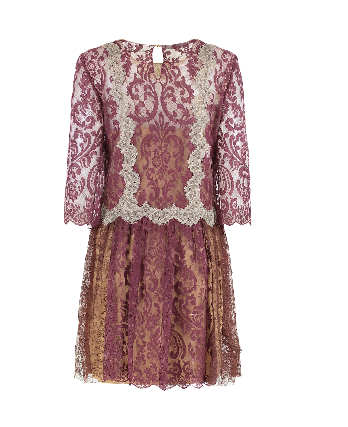 Alberta Ferretti Dress In Lace - Burgundy