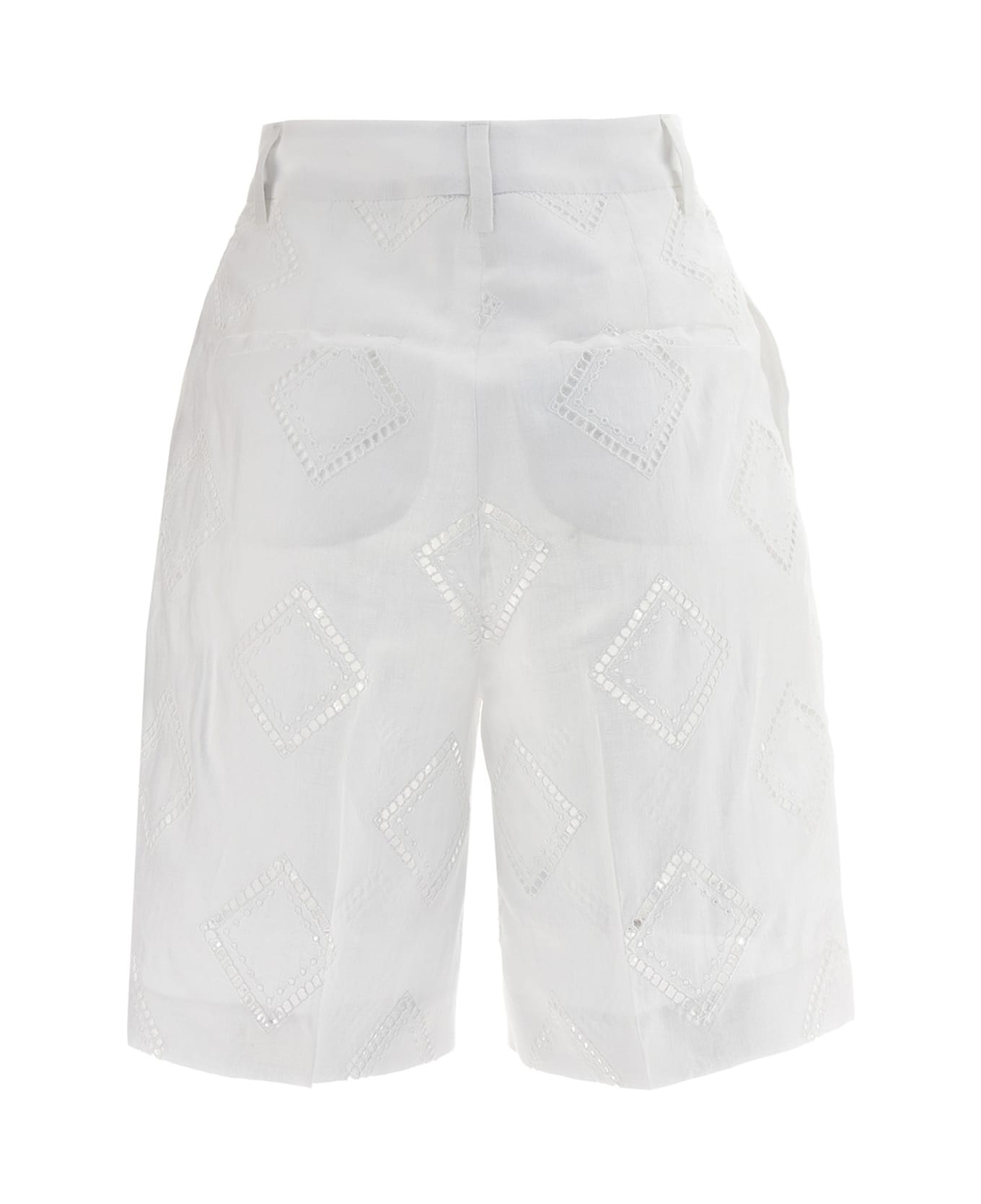 Kiton Embroidered Linen Bermuda Shorts - White