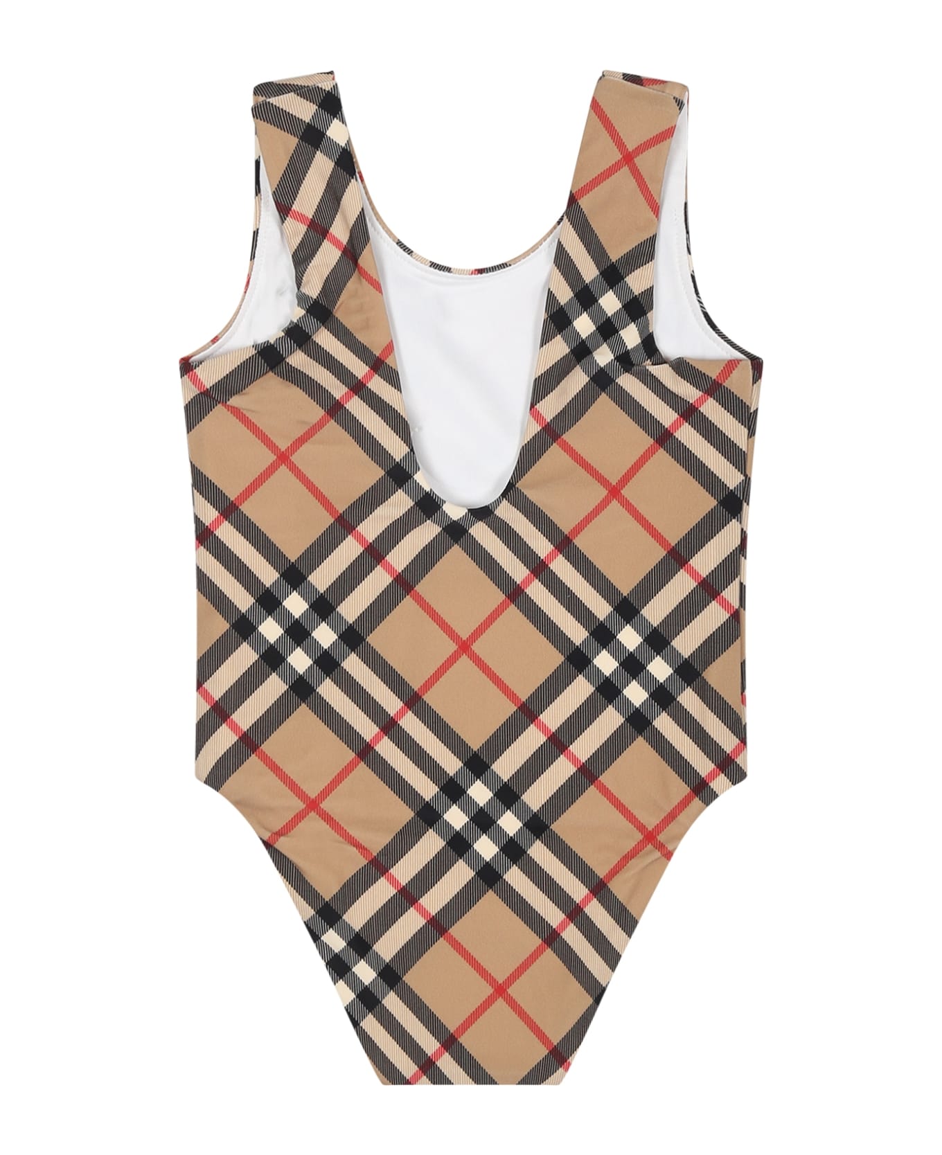 Burberry FLAT Beige Swimsuit For Baby Girl With Iconic Check - Beige
