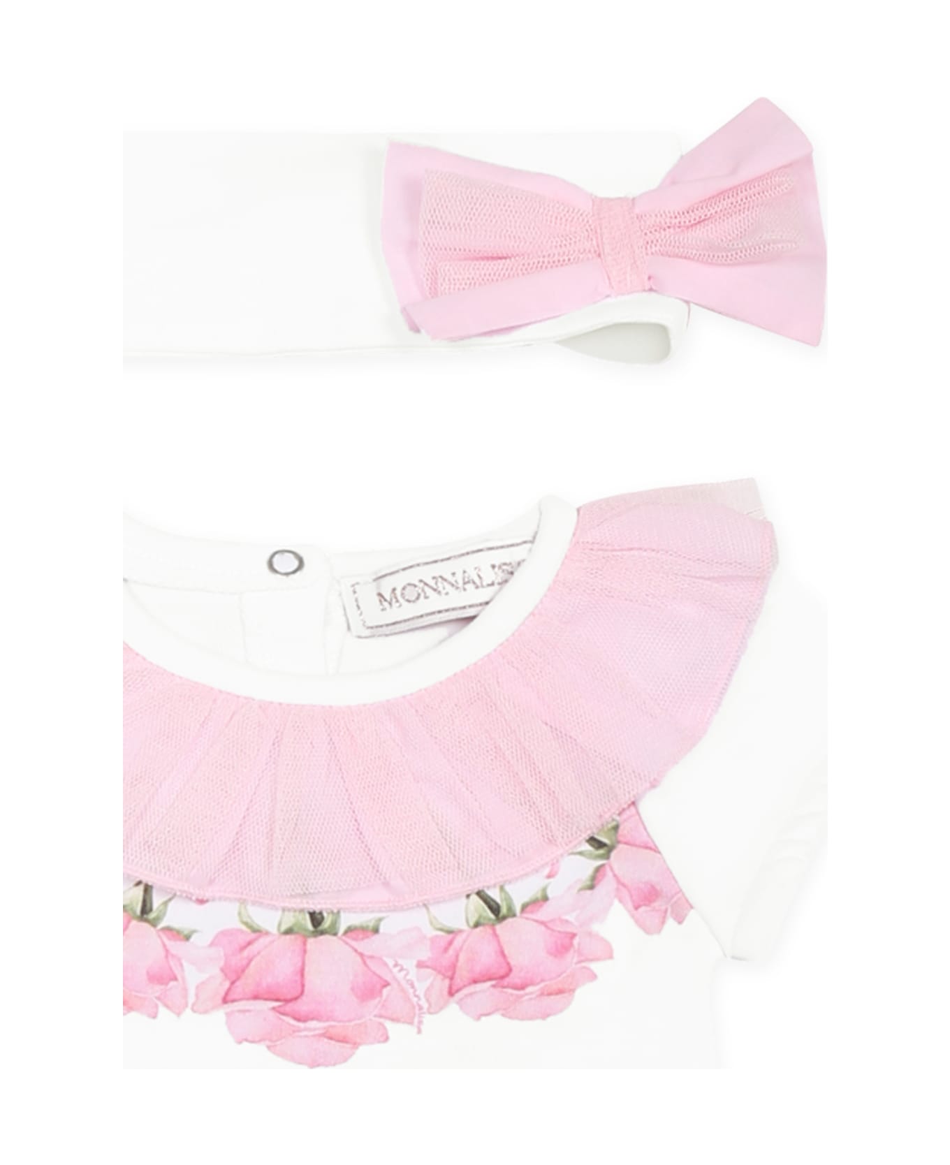 Monnalisa Pink Suit For Baby Girl With Roses - Pink