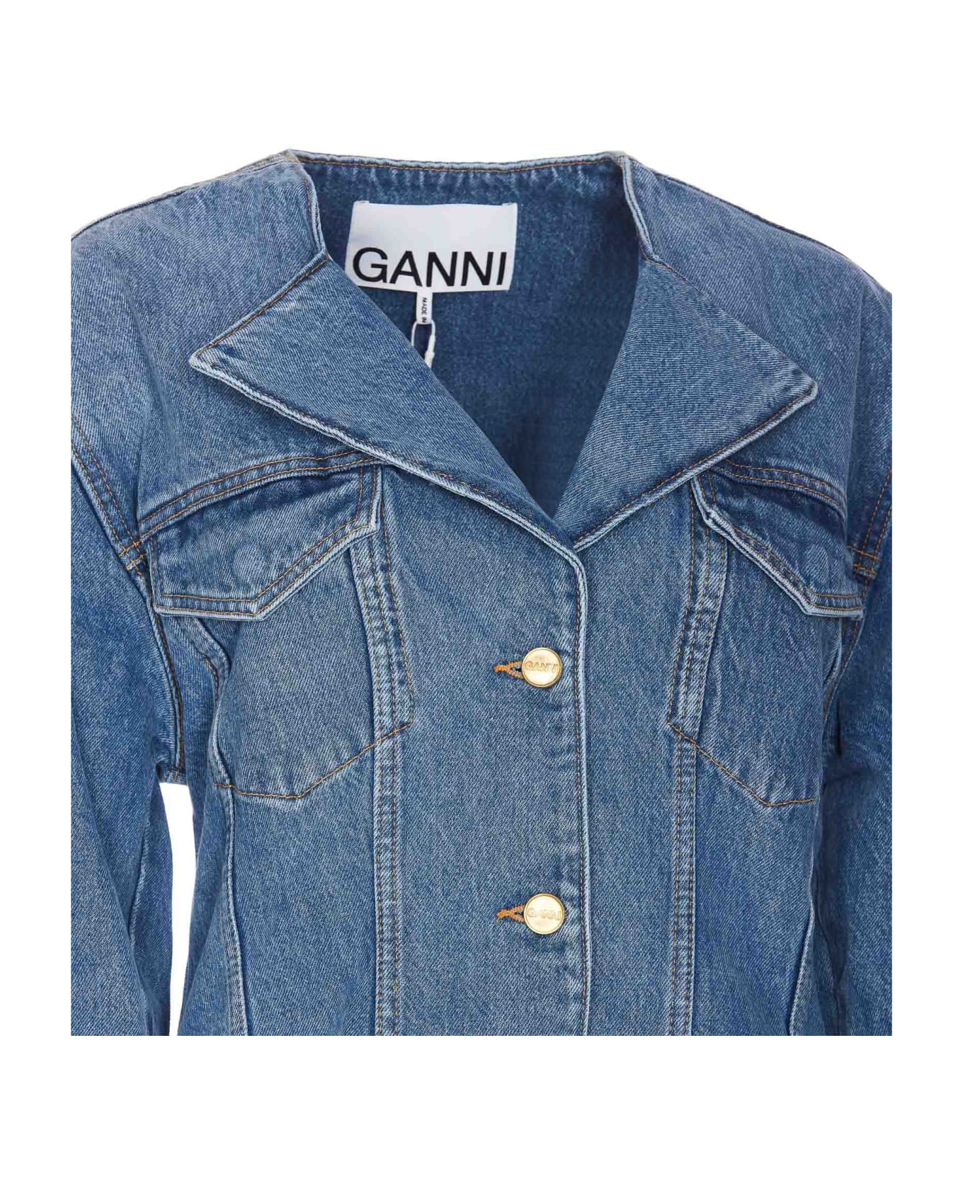 Ganni Blazer Mid Blue Vintage Fitted Denim - Blue