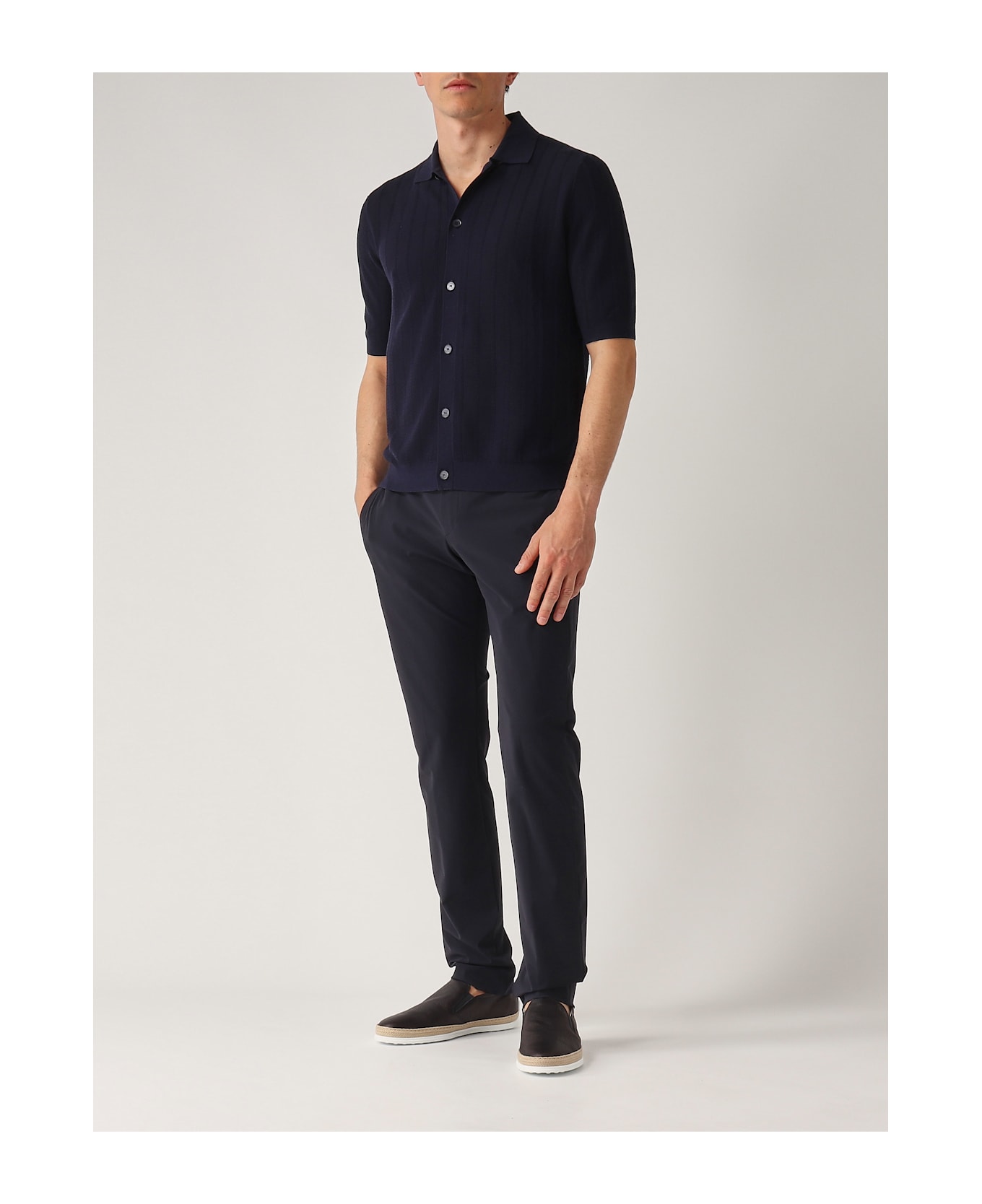 Ballantyne Camicia M/c Punto Riso A Coste Ribs Shirt - NAVY