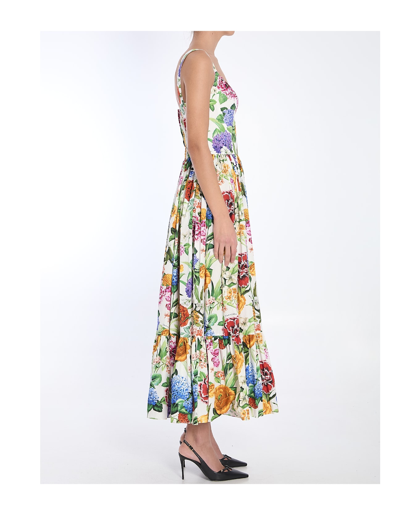 Dolce 
Gabbana Multicolor Long Dress With All-over Floral Print - MIX FIORI FDO BIANCO