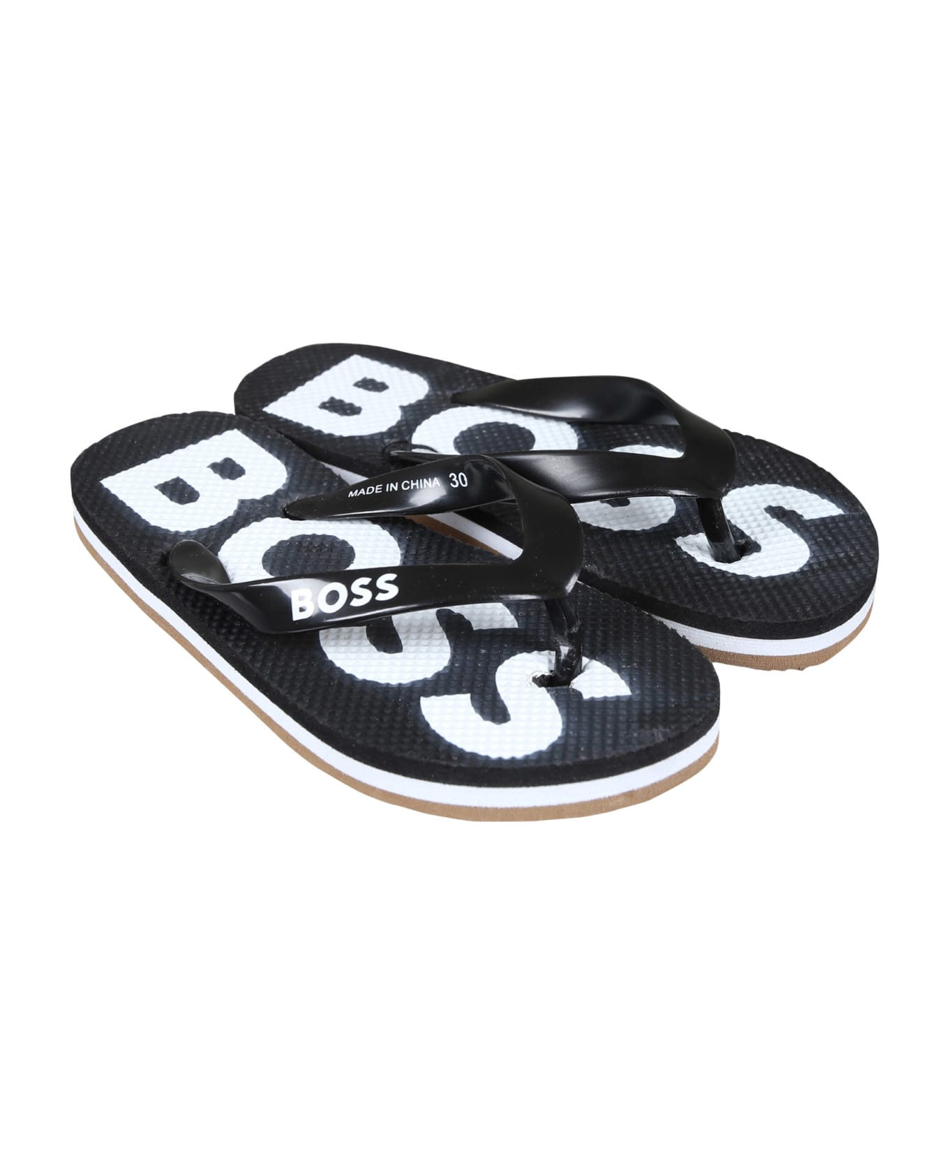 Hugo Boss Black Flip Flops For Boy With Logo - Black シューズ