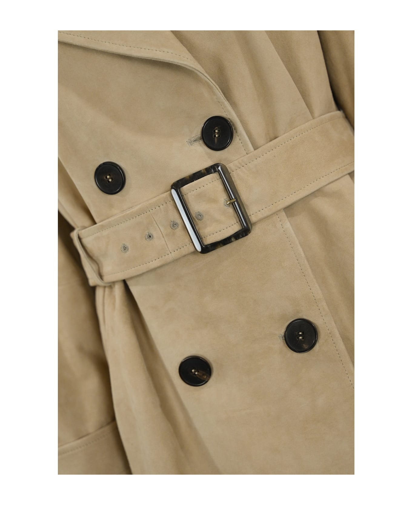 Max Mara Studio Farnese Trench Coat In Suede - Sabbia