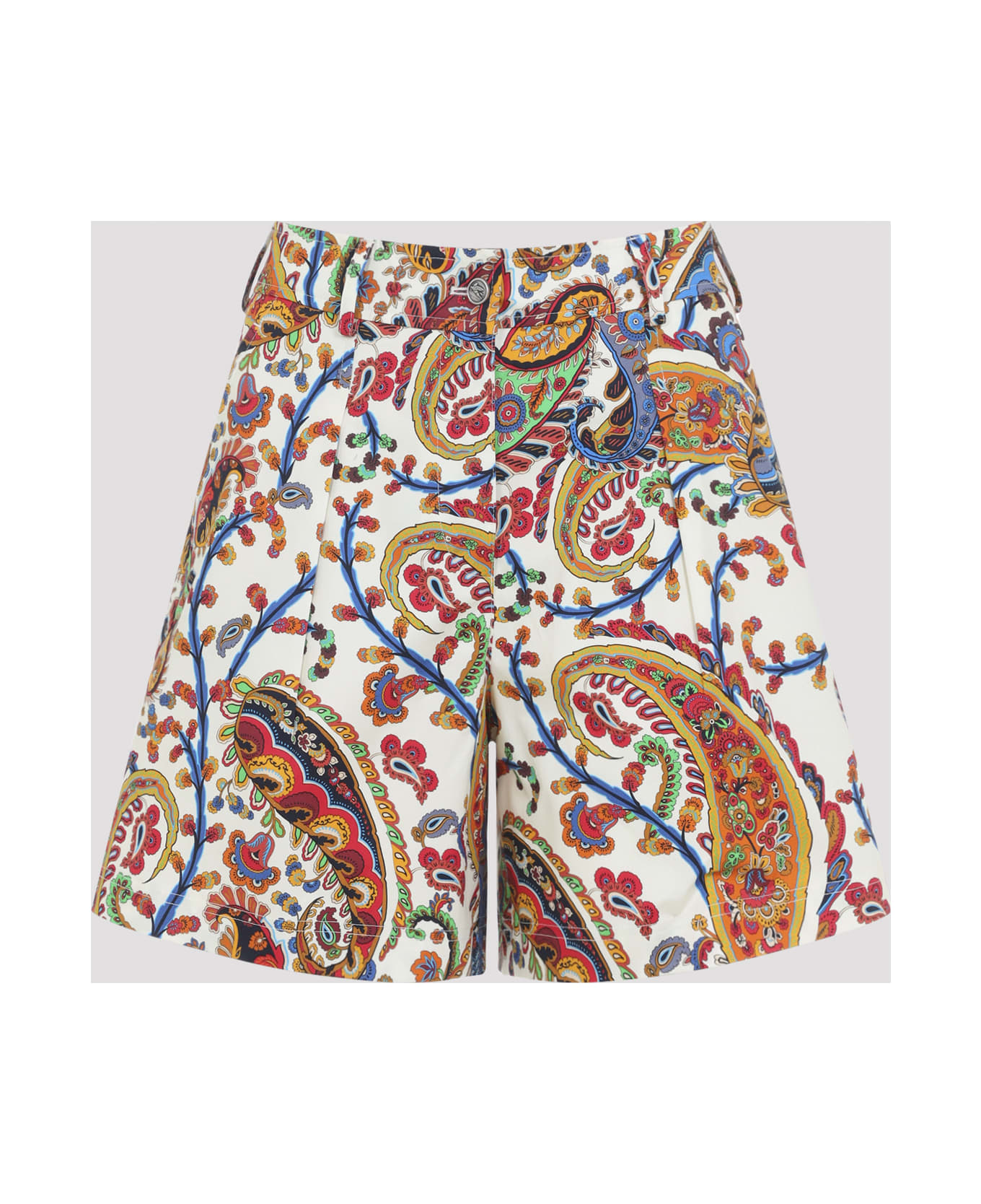 Etro Pleated Shorts With Back Patch Pockets - Multi White