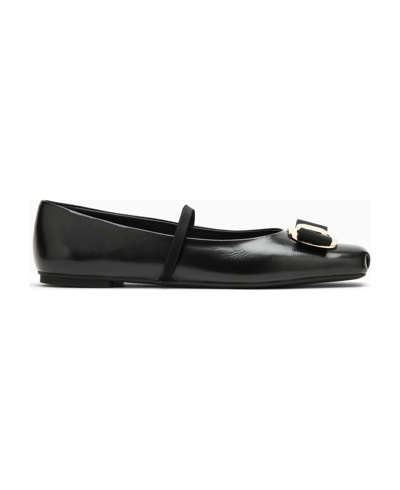 Ferragamo Black Leather Ballerina - Nero