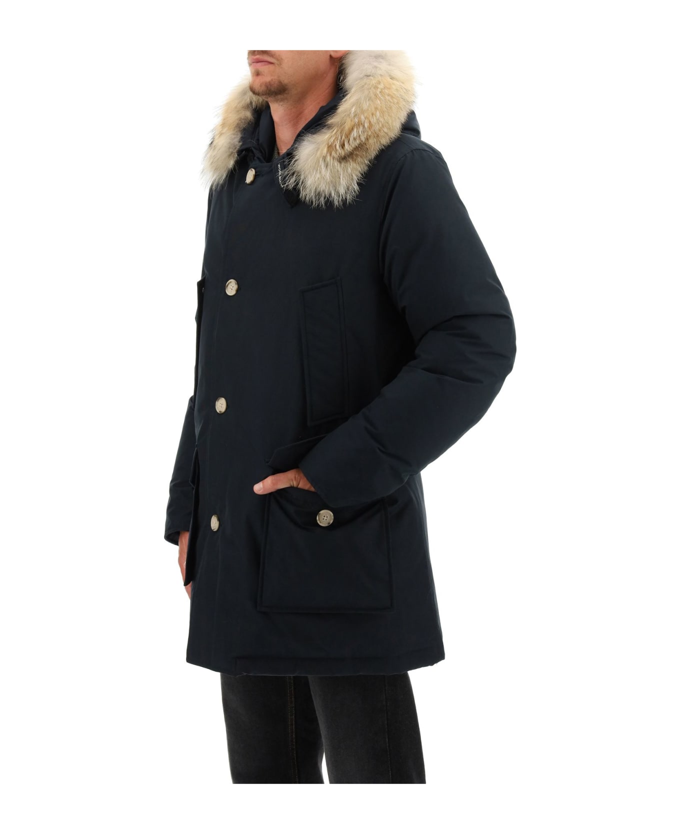 Woolrich Artic Df Parka With Coyote Fur - Mlb Melton Blue
