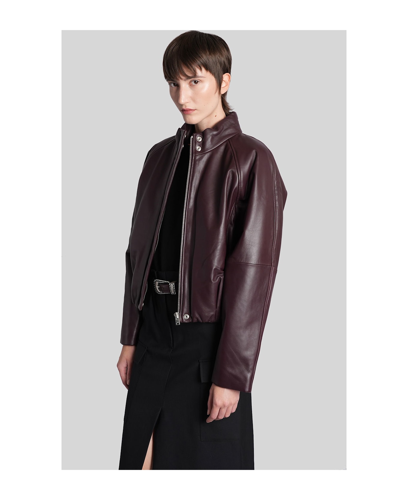 IRO Leather Bomber In Bordeaux Leather - bordeaux