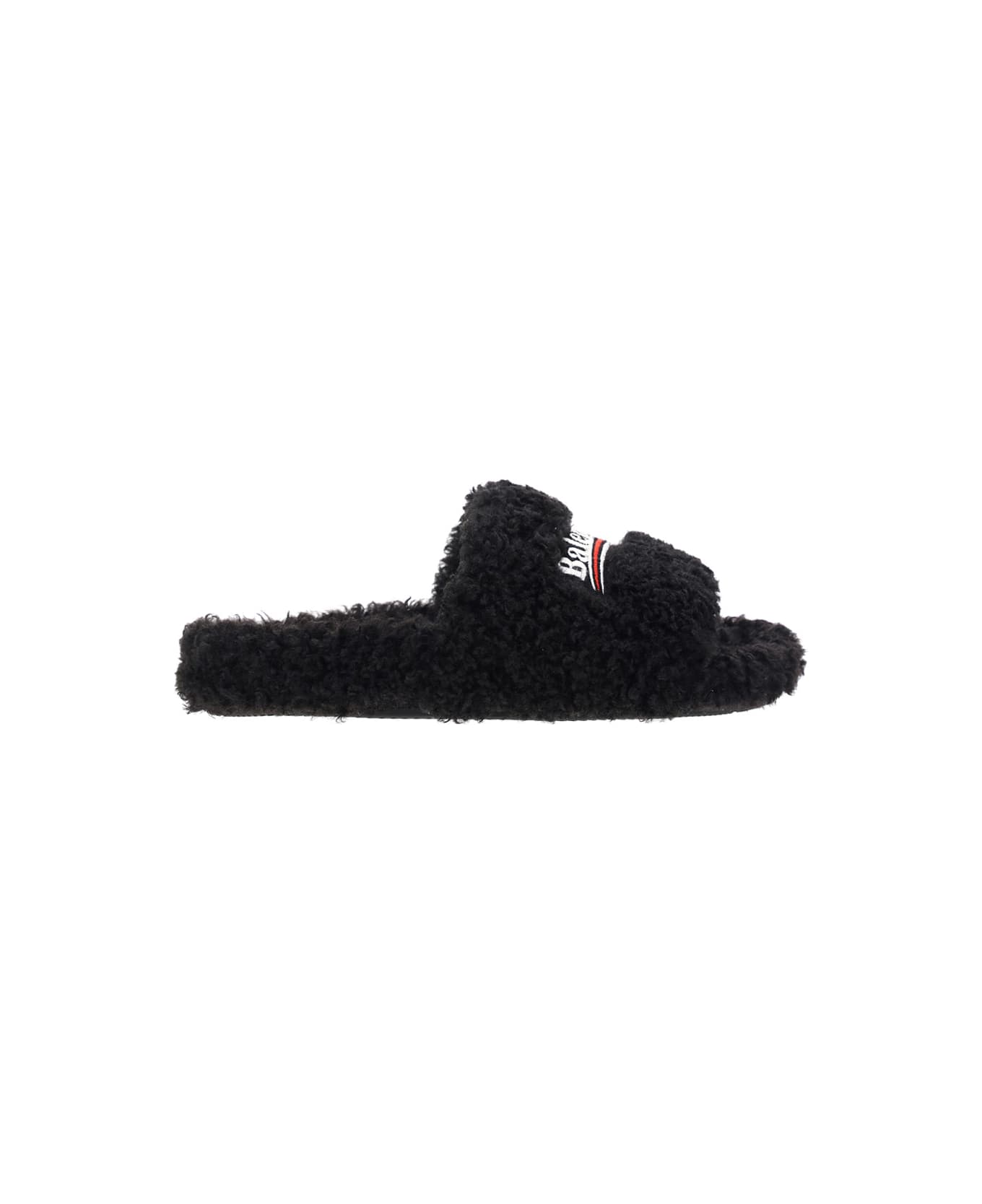Balenciaga Furry Slide Sandals - black