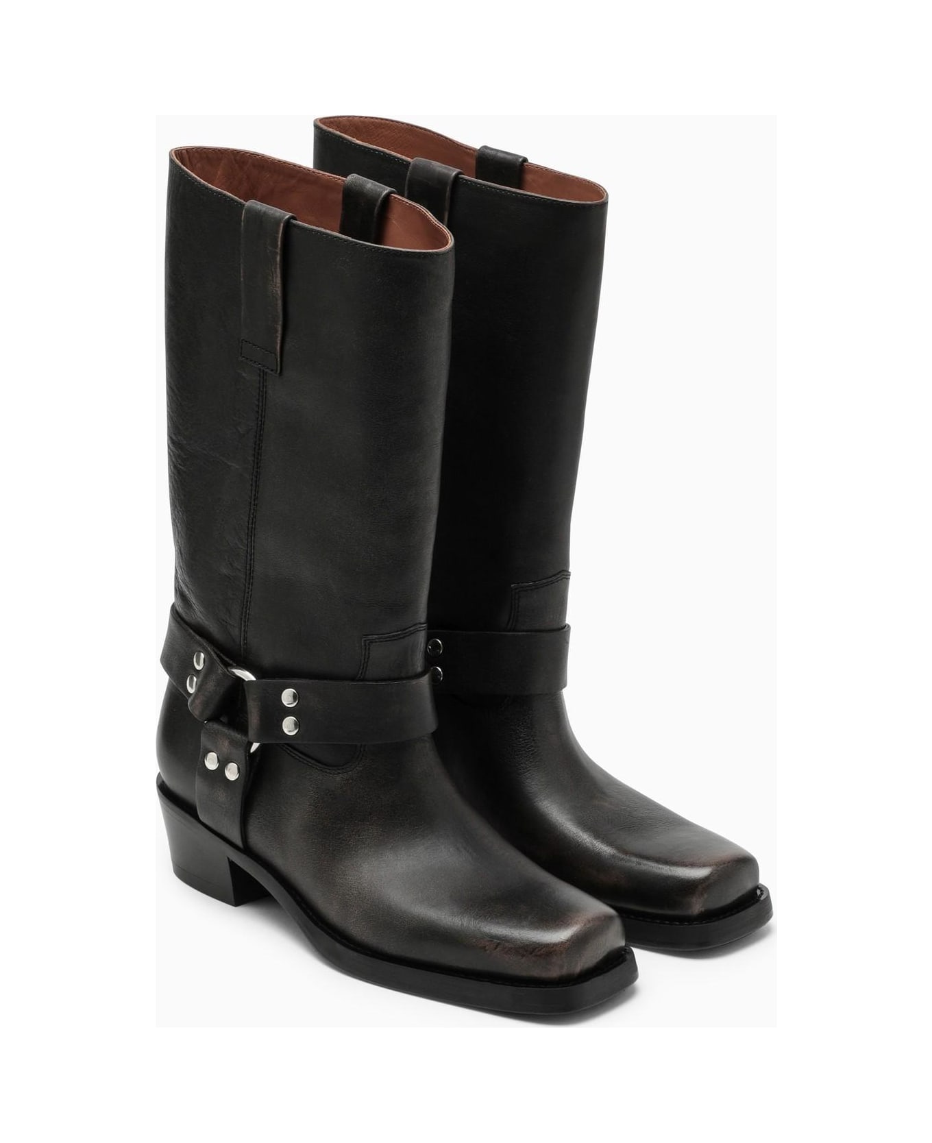 Paris Texas Black Leather Biker Boot - Black ブーツ