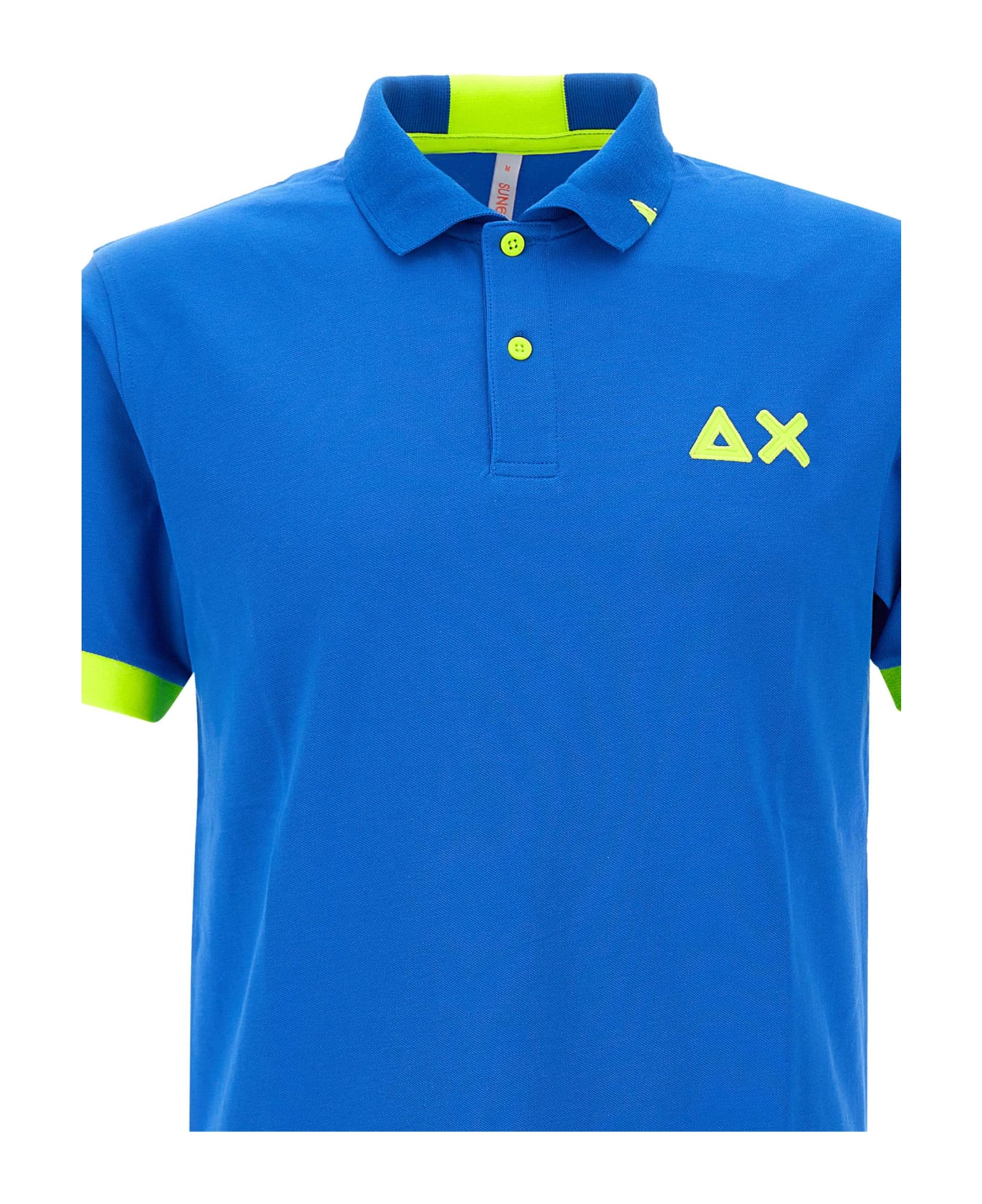 Sun 68 "fluo Logo" Cotton Polo Shirt - BLUE