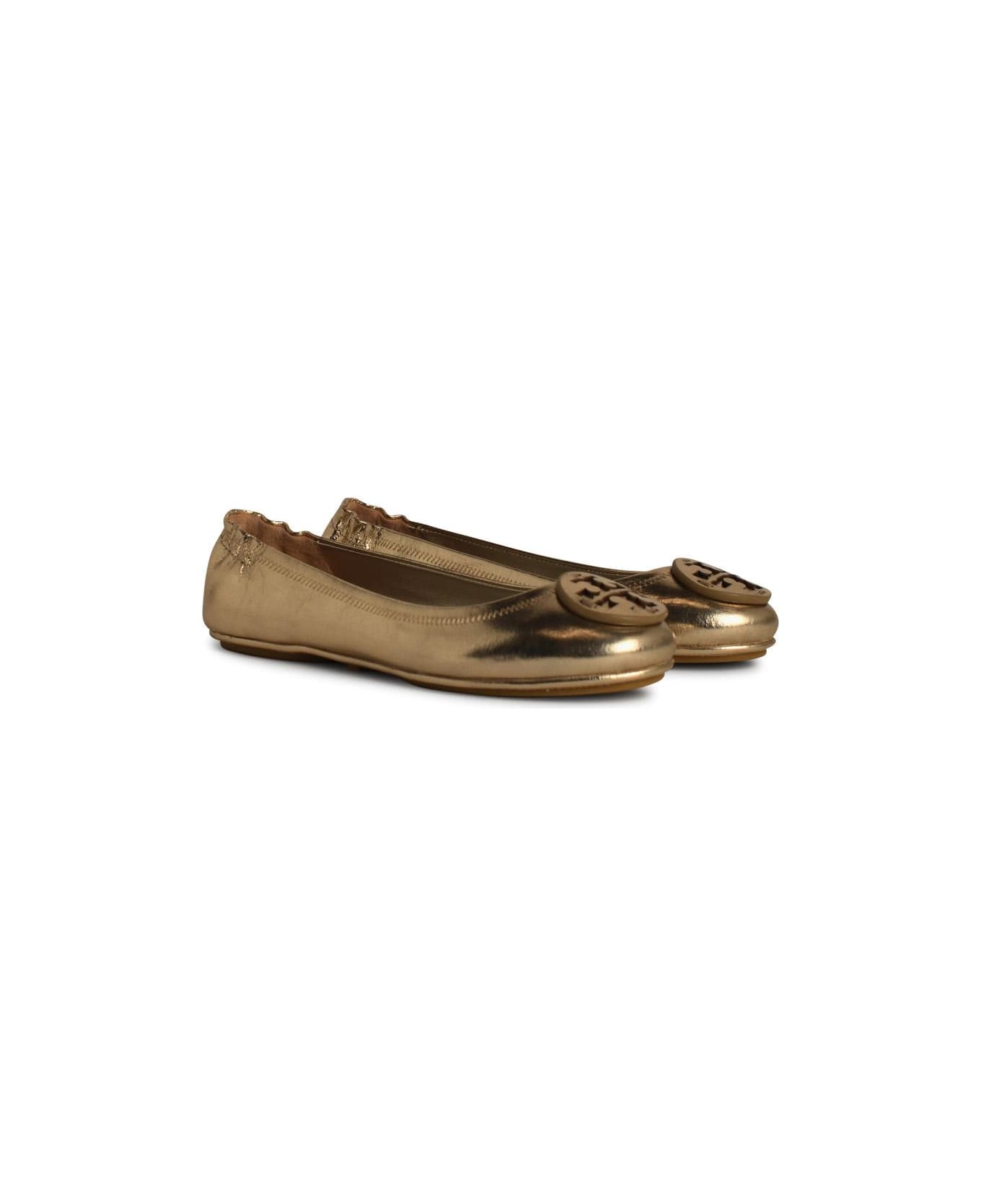 Tory Burch 'minnie' Gold Leather Ballet Flats - Gold