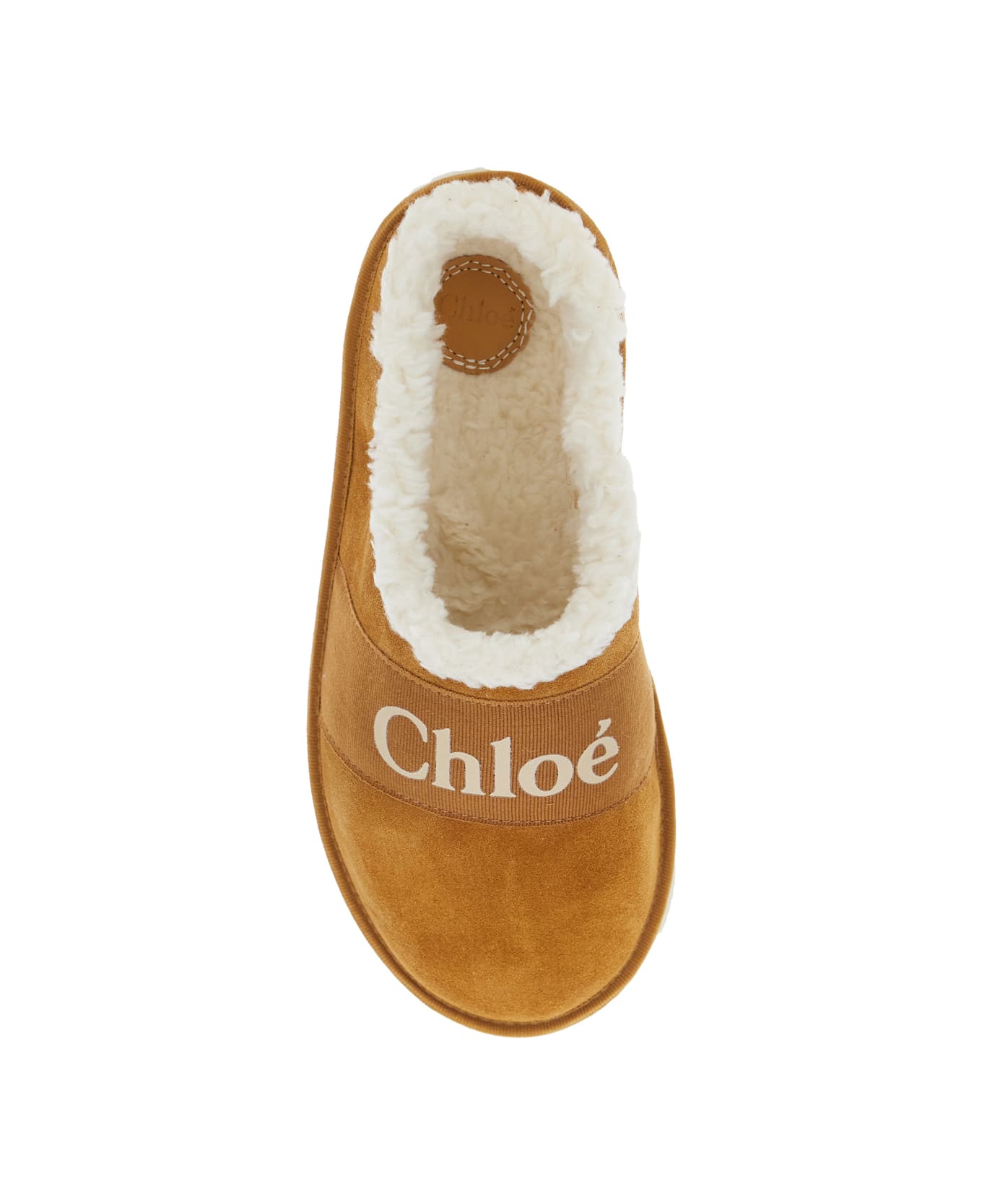 Chloé Beige Slip-on Mule With Logo Lettering In Suede Girl - Beige