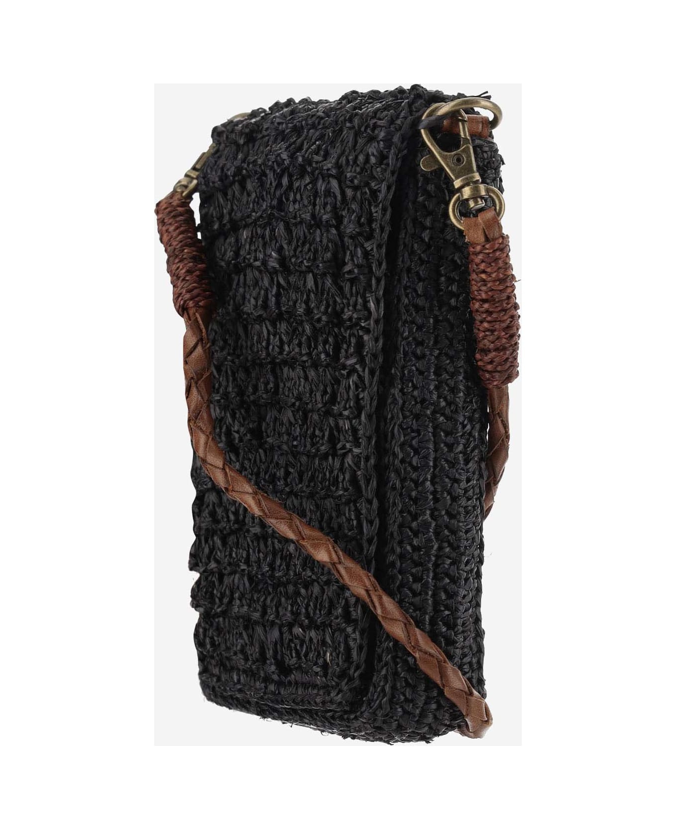Ibeliv Raffia Bag With Leather Details - Black ショルダーバッグ
