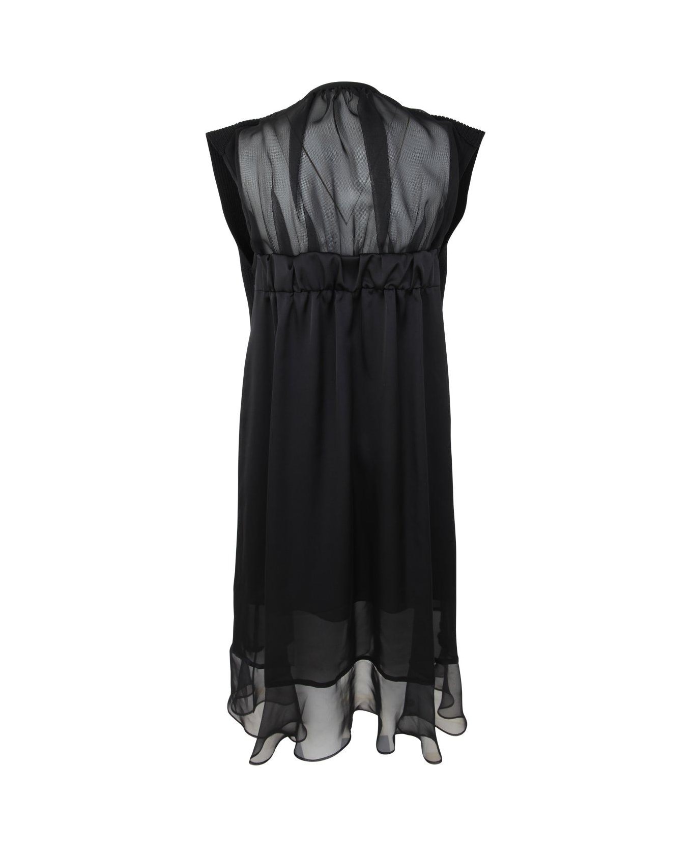 Sacai V-neck Sheer Detailed Dress - BLACK