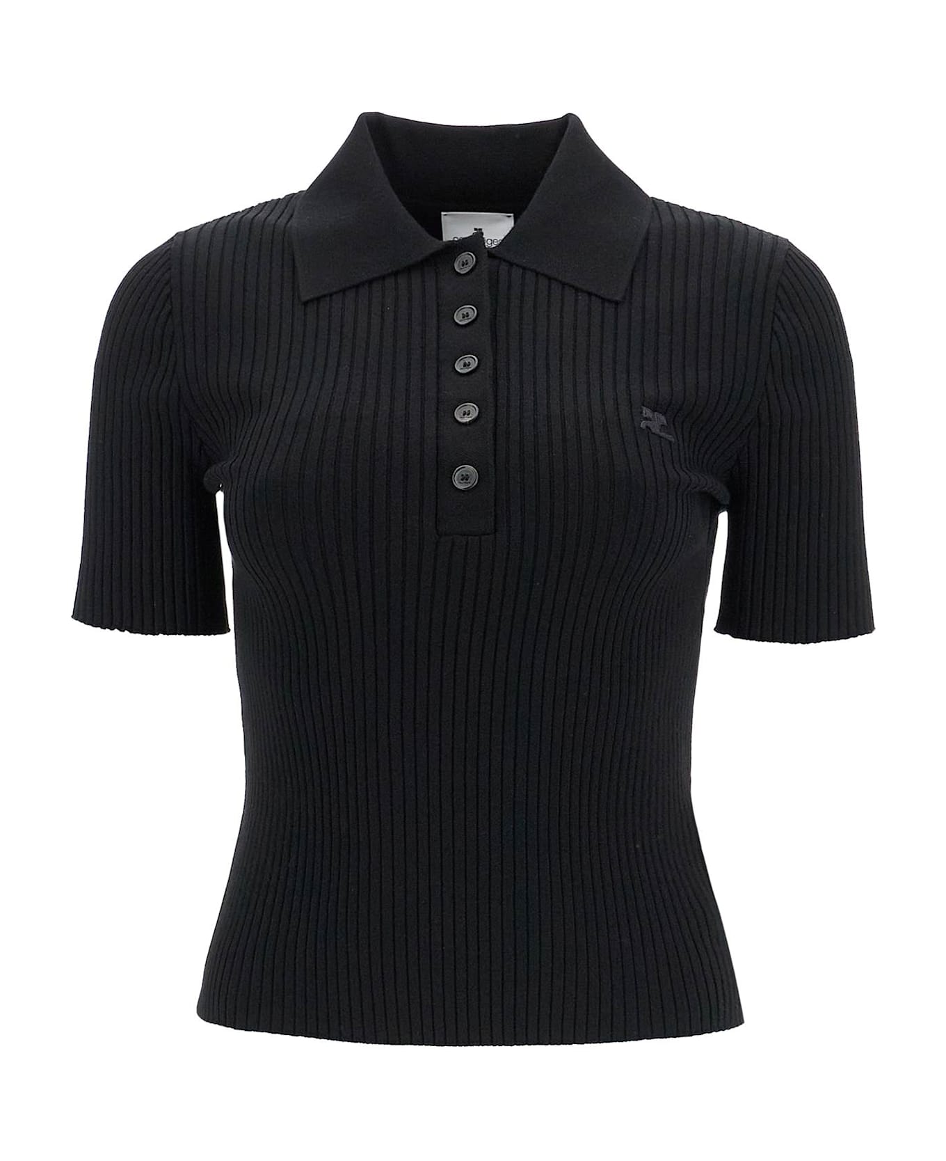 Courrèges Short-sleeved Ribbed Polo - BLACK (Black)